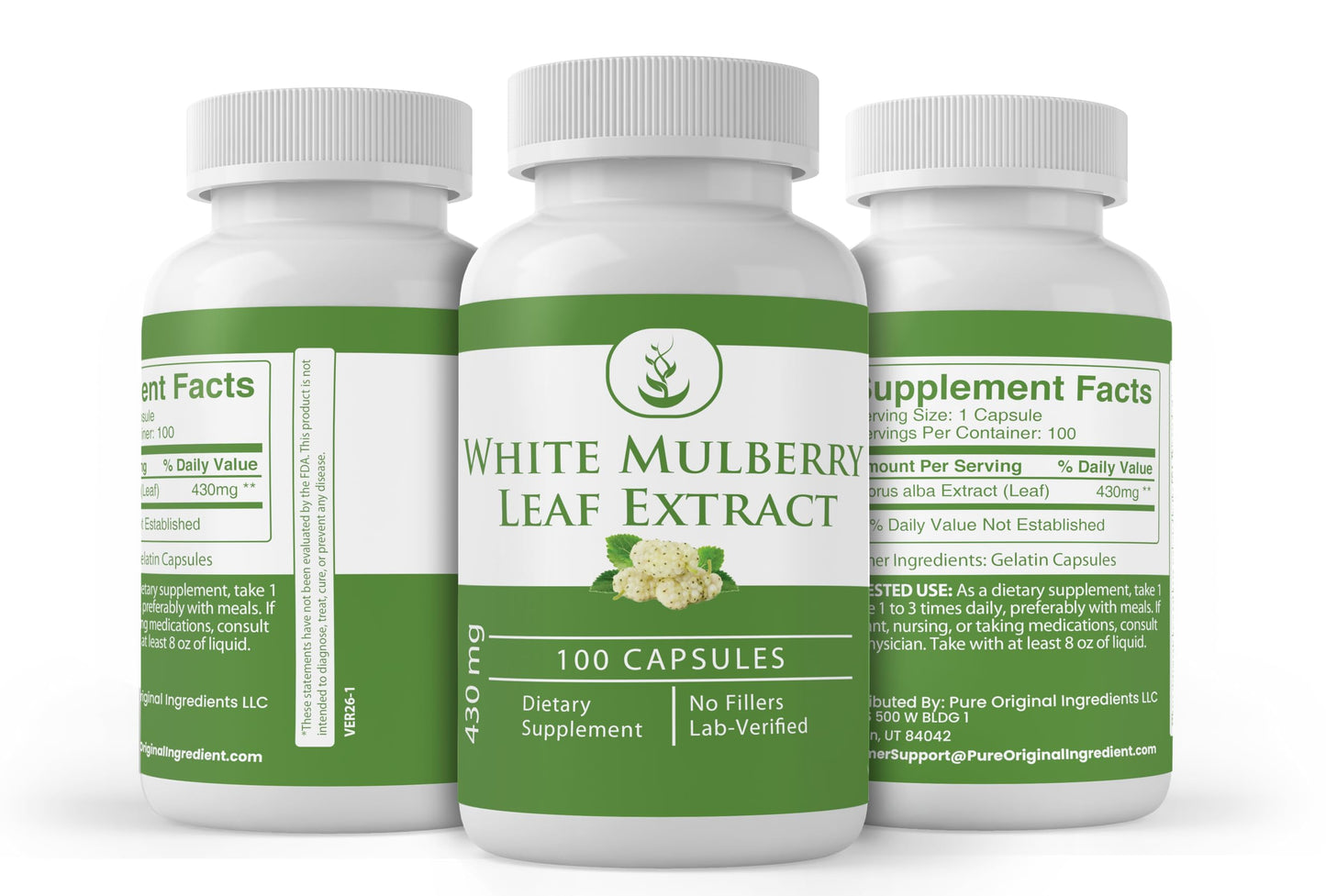 Pure Original Ingredients White Mulberry Leaf Extract 100 Capsules