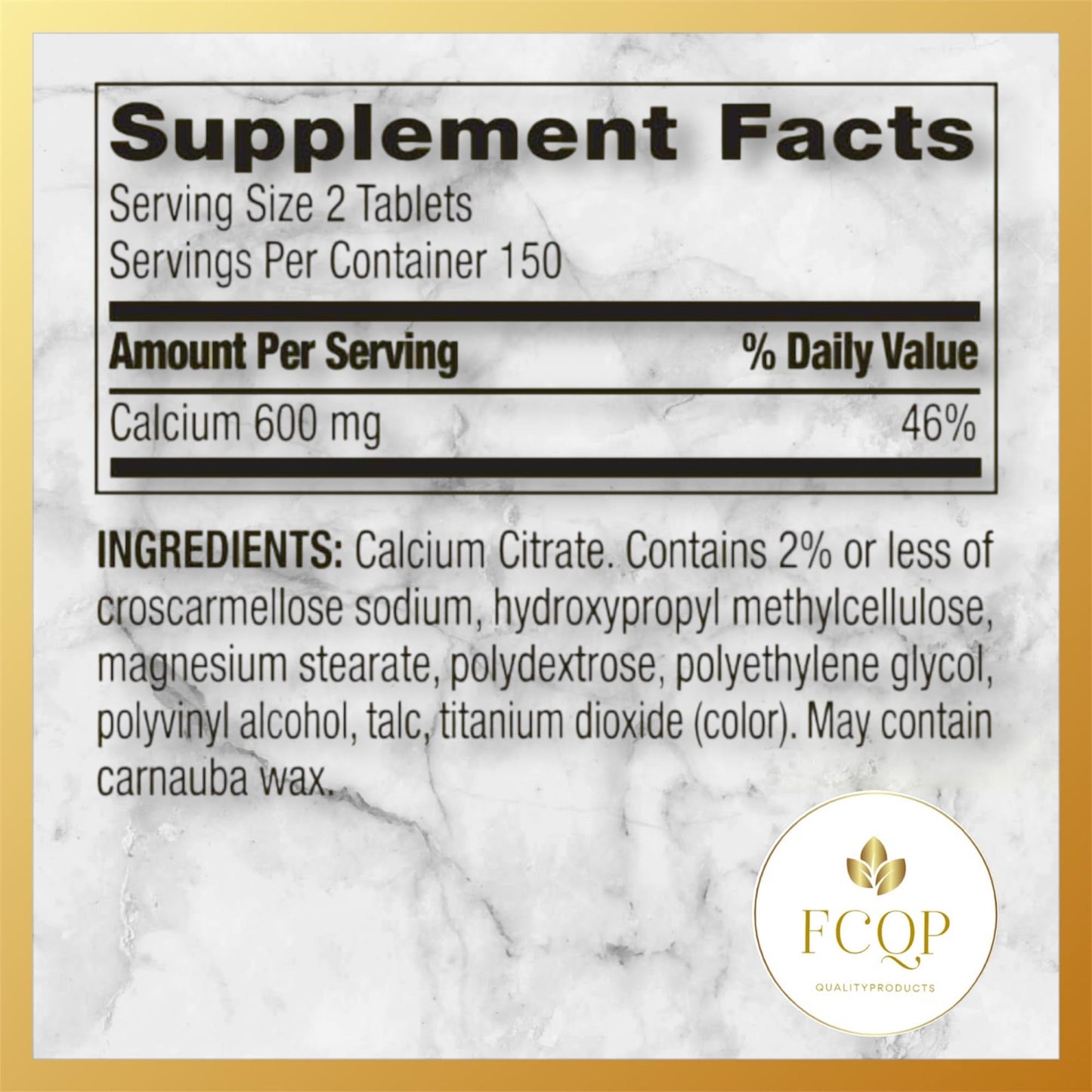 FCQP Spring Valley Calcium Citrate Bone Health Supplement 600mg, 300 Tablets
