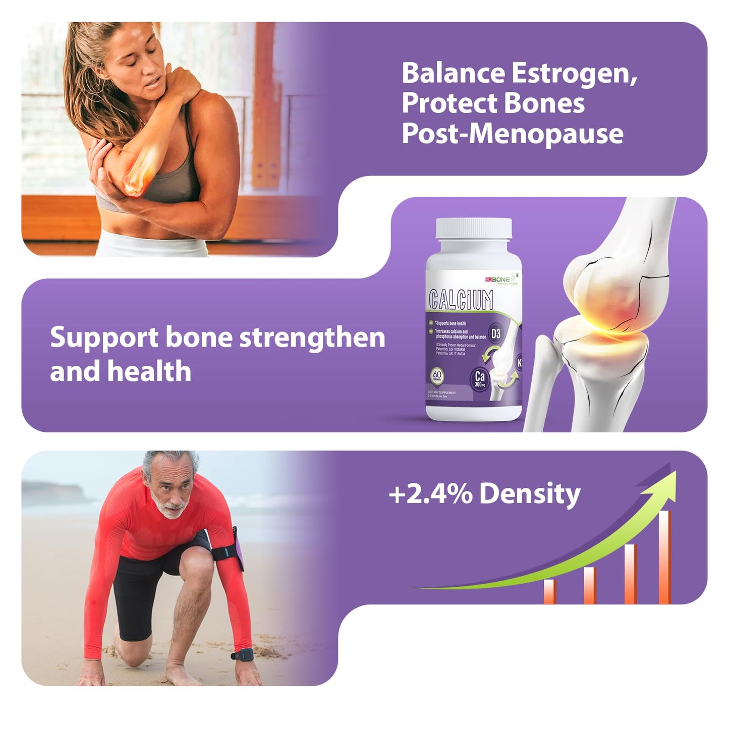 PureBotan EuBone Bone Health Supplement with Calcium Magnesium Vitamin D3 K2 Tablets 60 Count