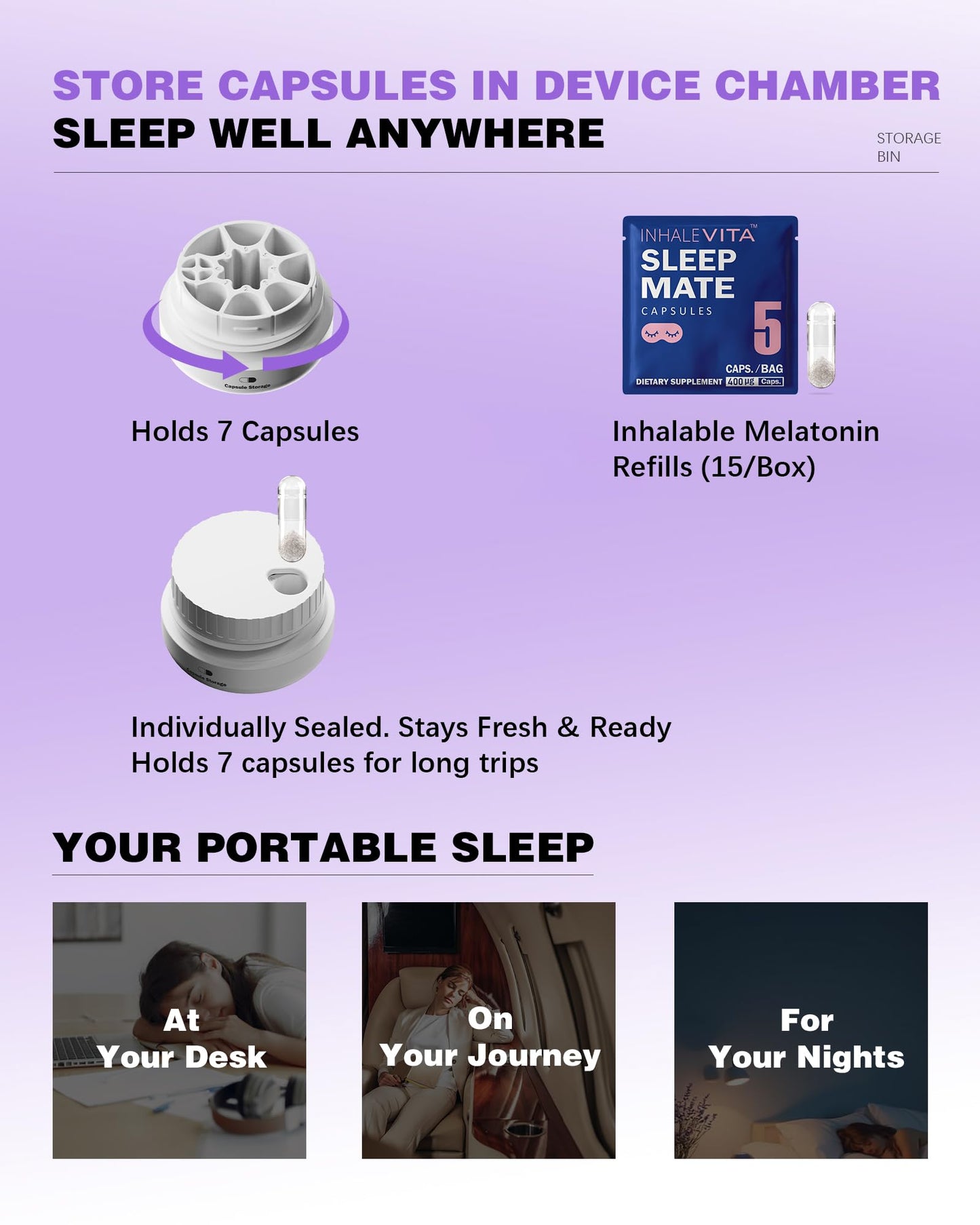 INHALEVITA Melatonin Inhaler Sleep Aid Capsules Powder 1.4 Ounce