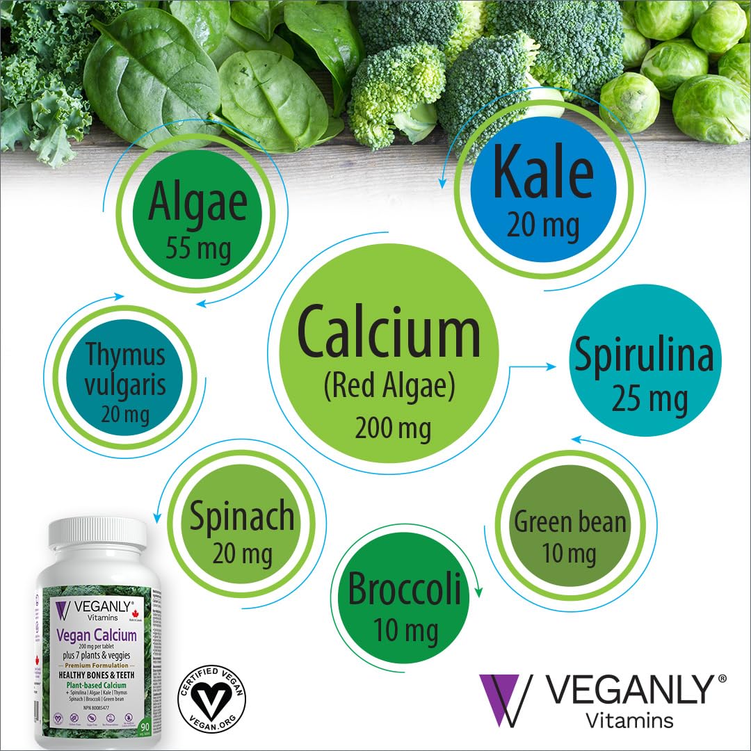 VEGANLY Vitamins Vegan Calcium Plus 7 for Healthy Bones and Teeth Tablets, 90 Tablets