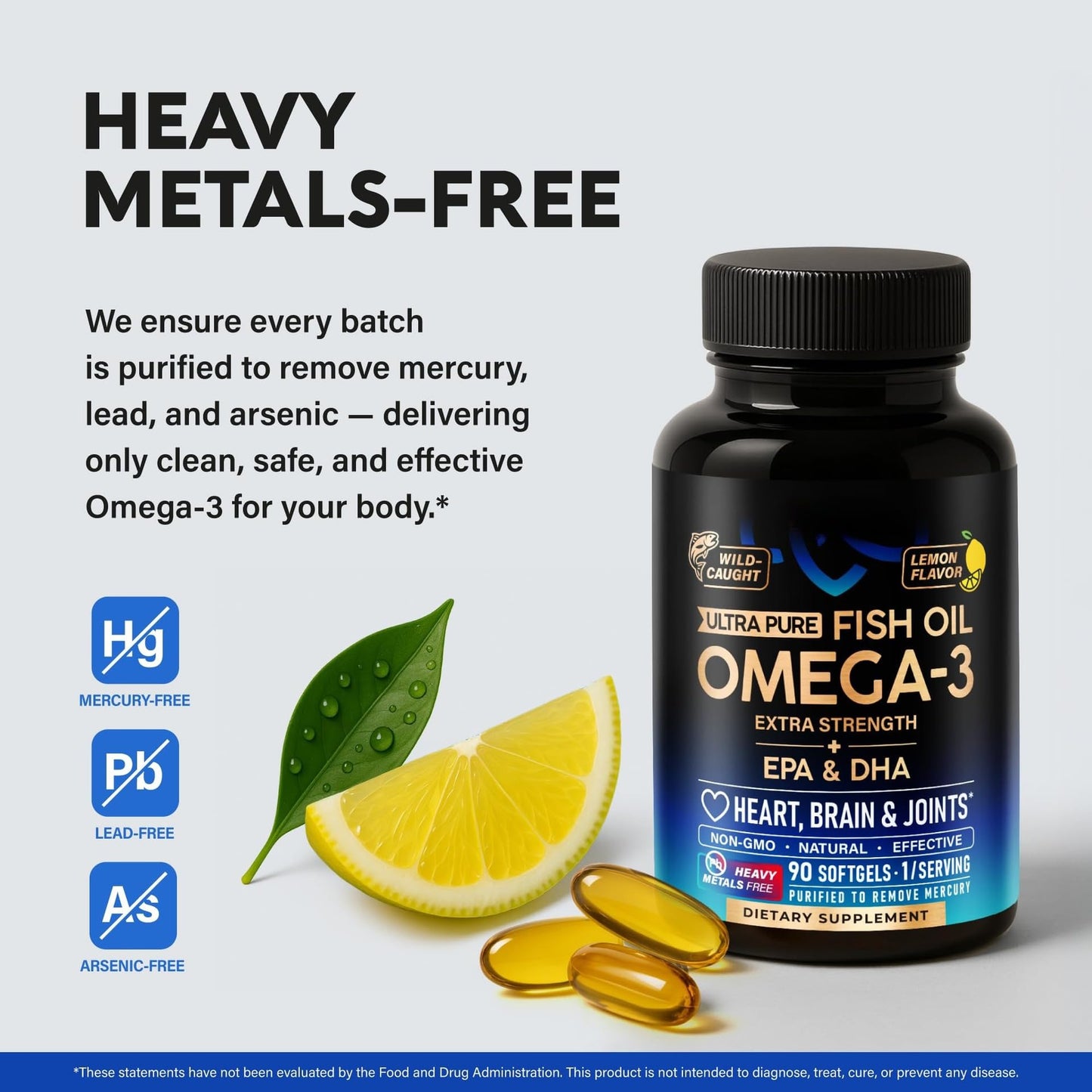 Yeloart Ultra Pure Omega 3 Fish Oil 3600mg Per Serving, EPA & DHA Wild Caught Lemon Flavor Capsules, Mercury & Heavy Metal Free, Non-GMO Dietary Supplement for Heart, Brain & Joint Support, 60 Count