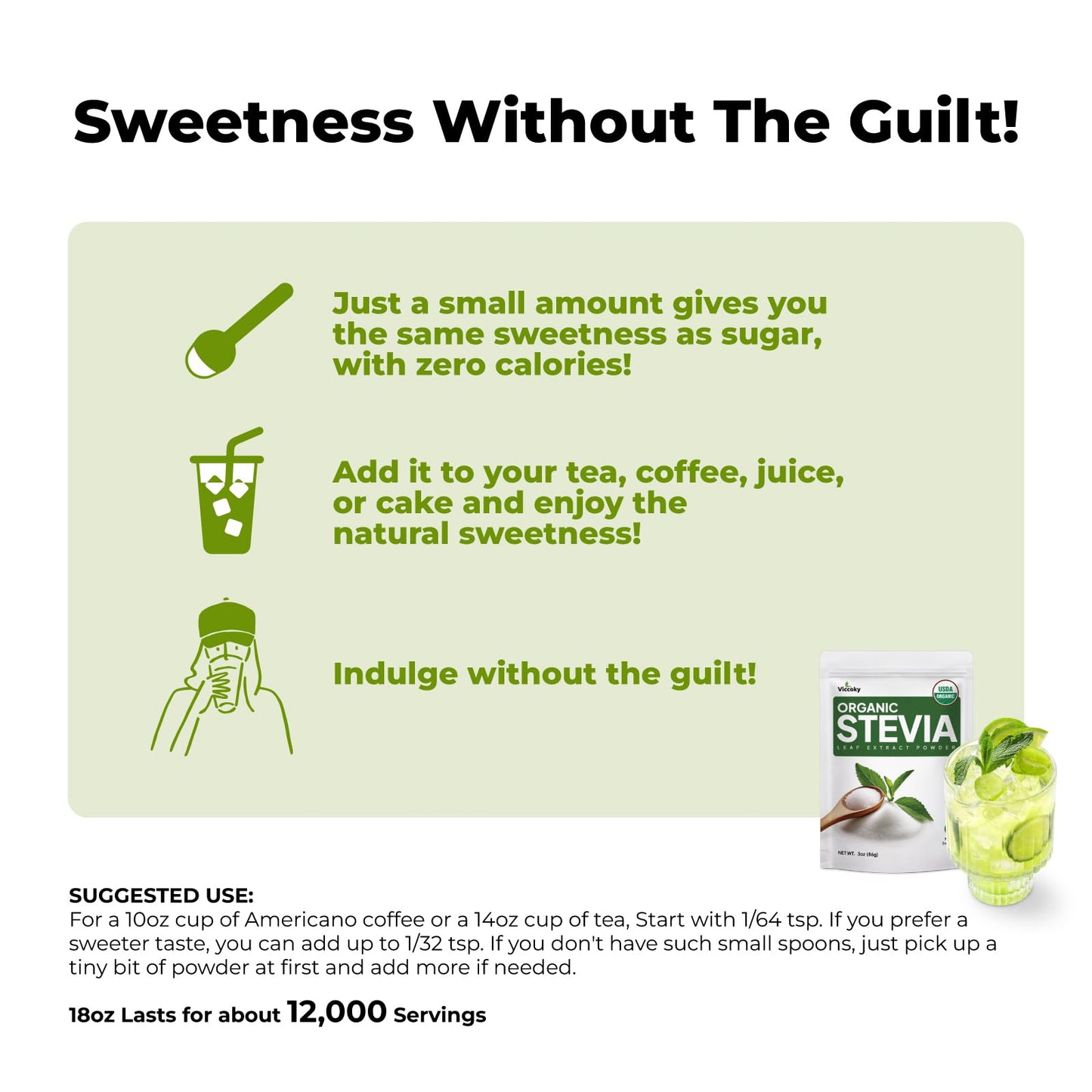 Viccoky Organic Stevia Powder, 18 oz