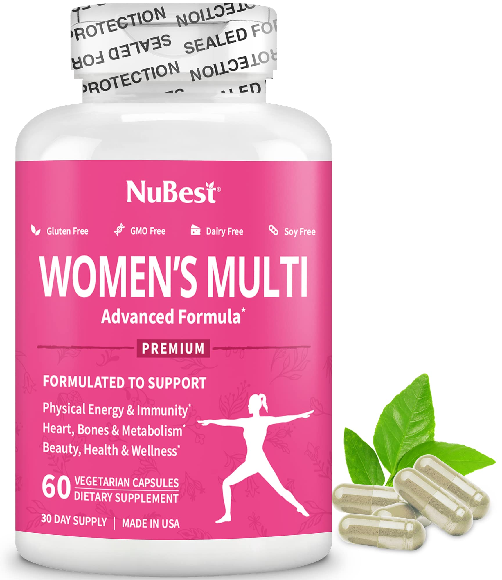 NuBest Multivitamin for Women with 39 Key Nutrients, Essential Vitamins and Minerals, Horny Goat Weed, Maca, Wild Yam, Red Clover, Cranberry, Arginine — Herbal Supplement Capsules, 60 Count