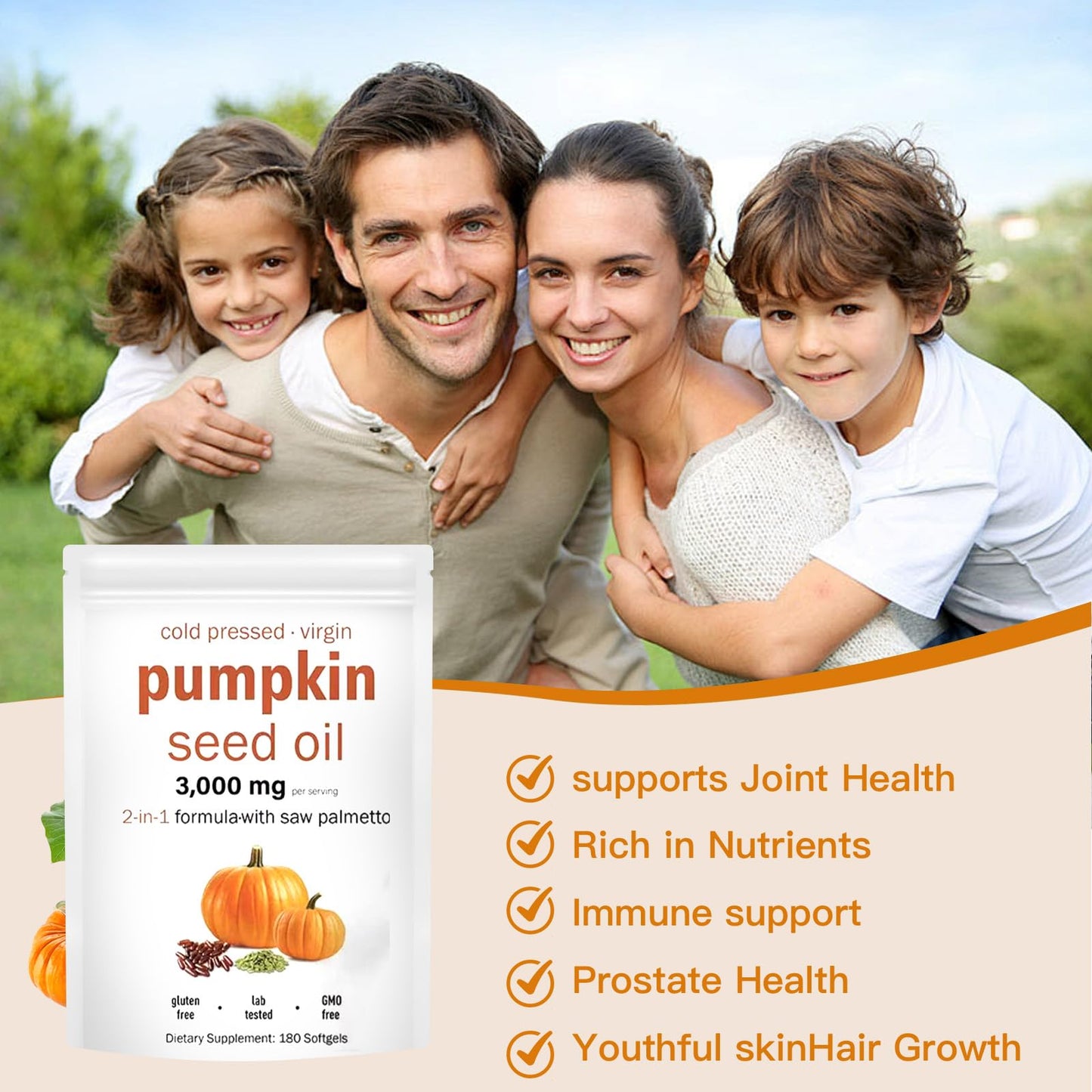 YATIME Pumpkin Seed Oil 2 in 1 with Saw Palmetto, 3000mg Per Serving, 180 Softgels