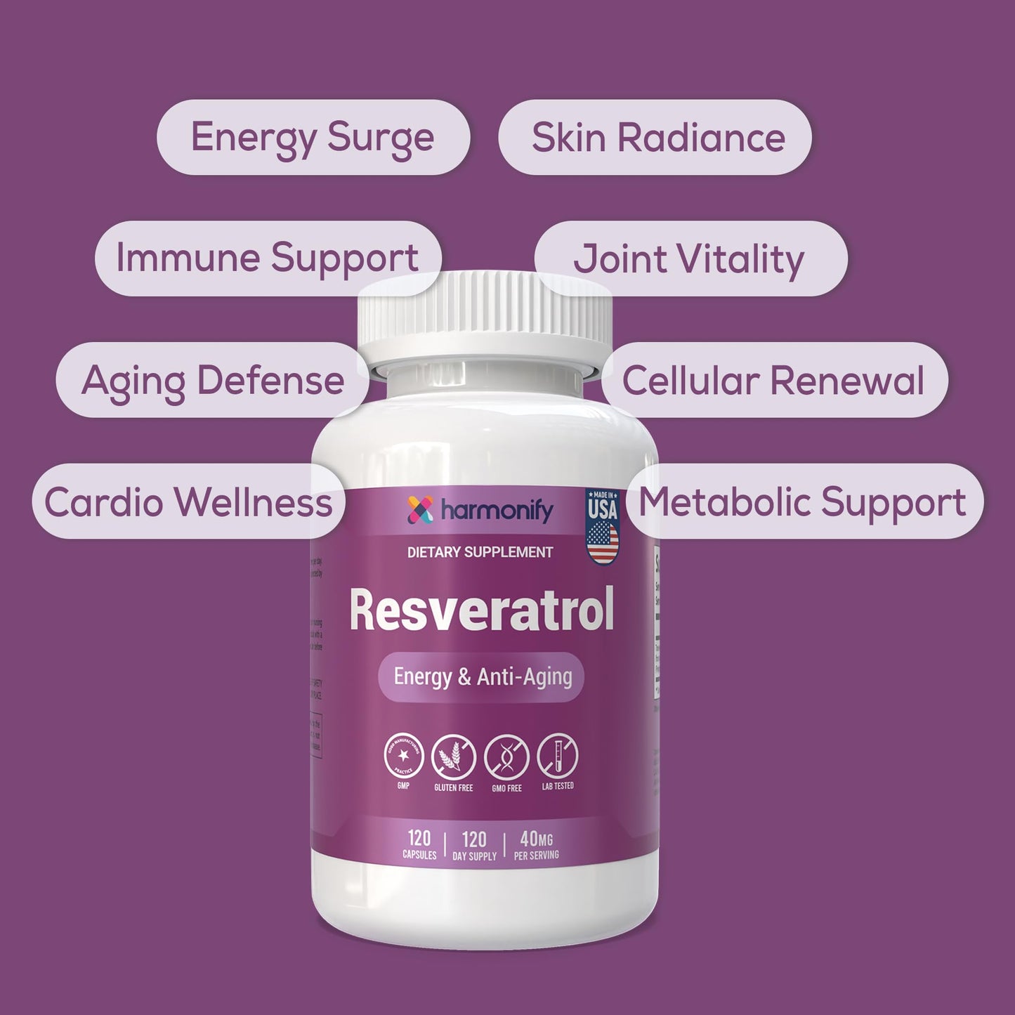 HARMONIFY Resveratrol Supplement 60 Capsules