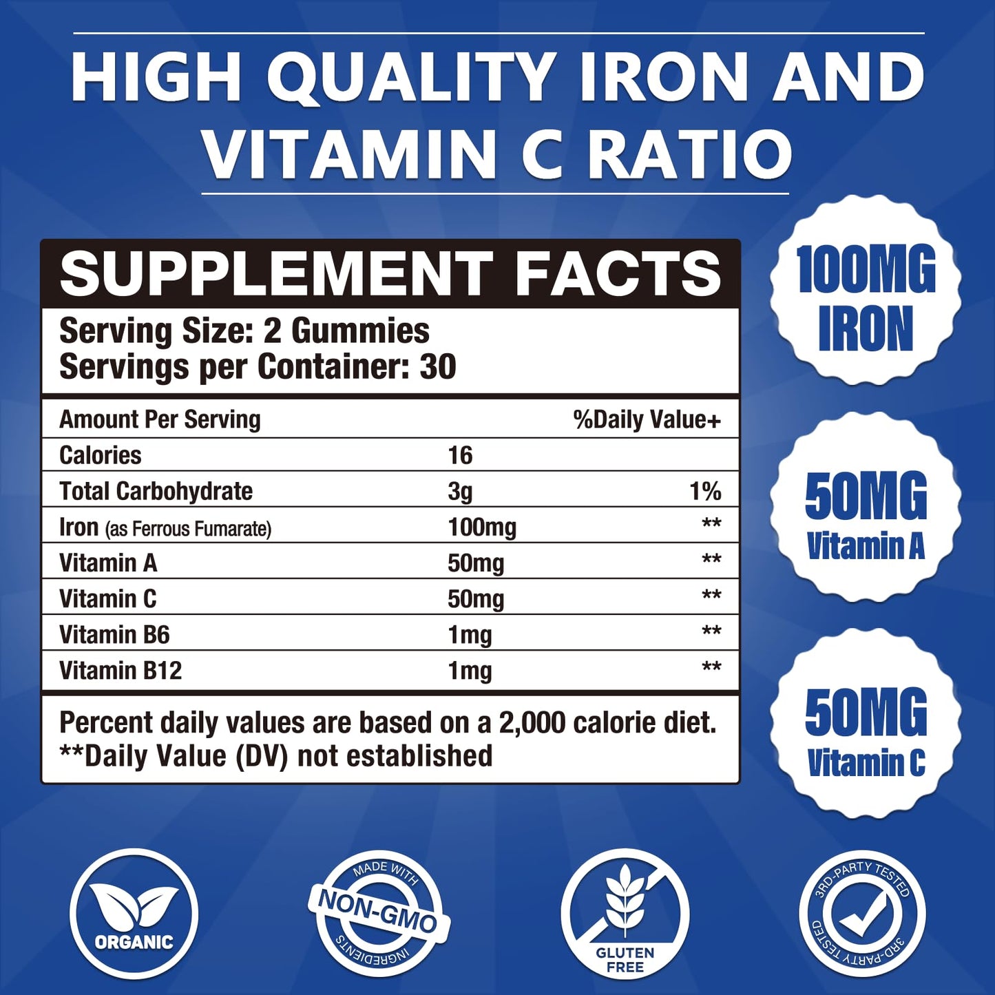 CocoaNee Iron Supplements Gummies 60 Count