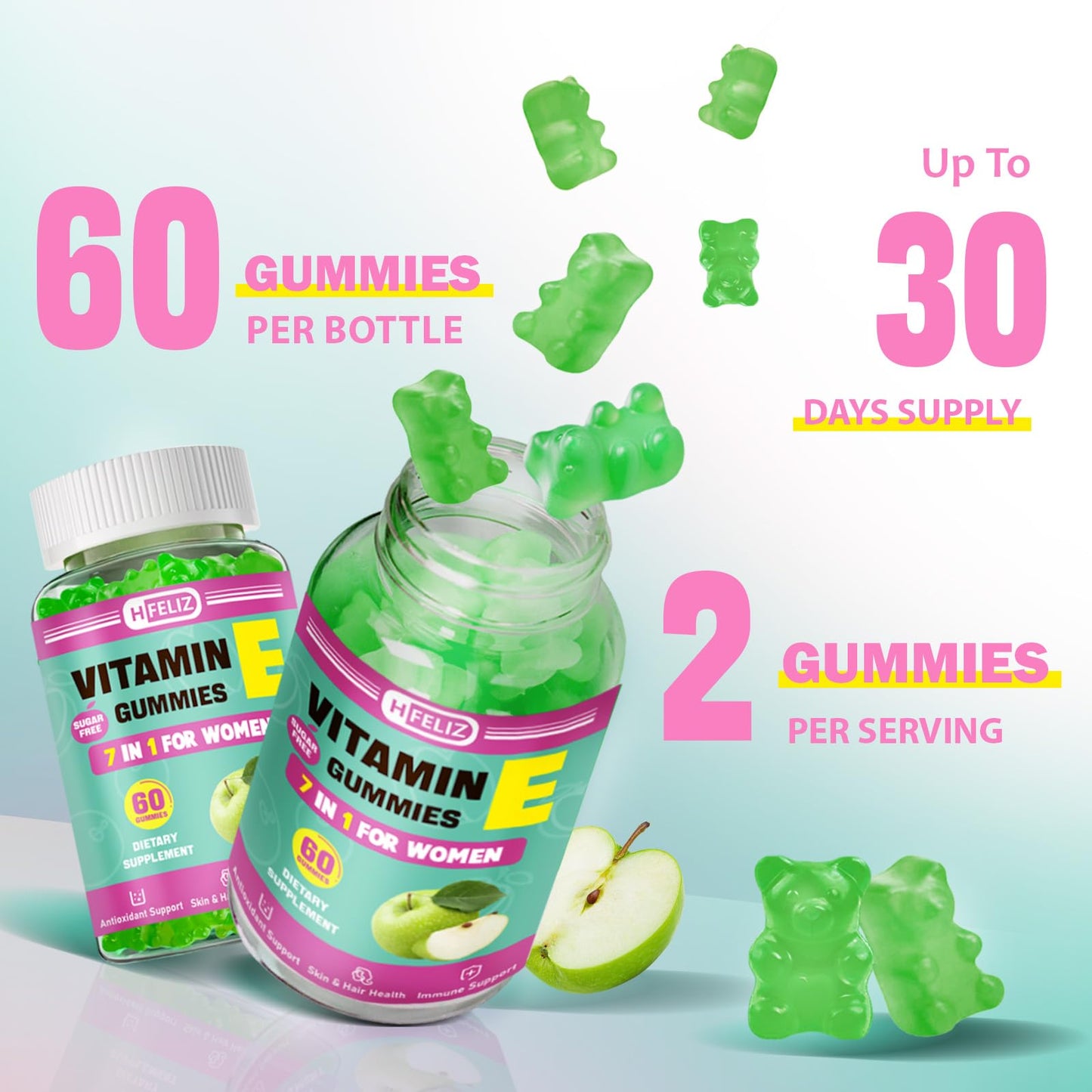 HFELIZ Vitamin E Gummies for Women Chewable 60 Count