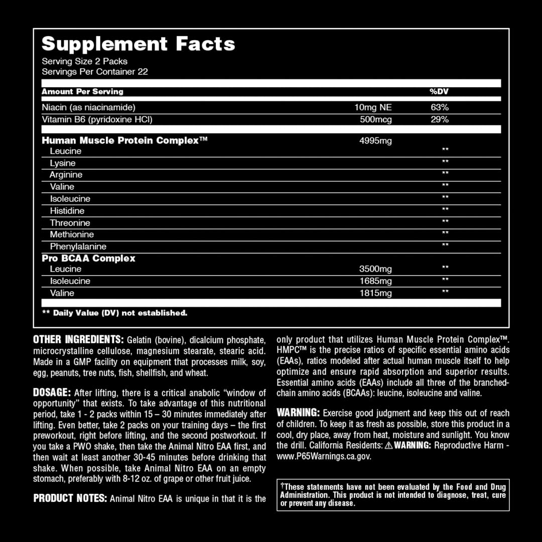Animal Nitro Essential Amino Acids and BCAA Greens Capsules, 74 Capsules
