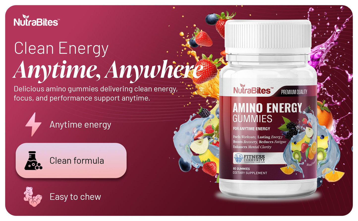 NutraBites Amino Energy Gummies, 60 Count