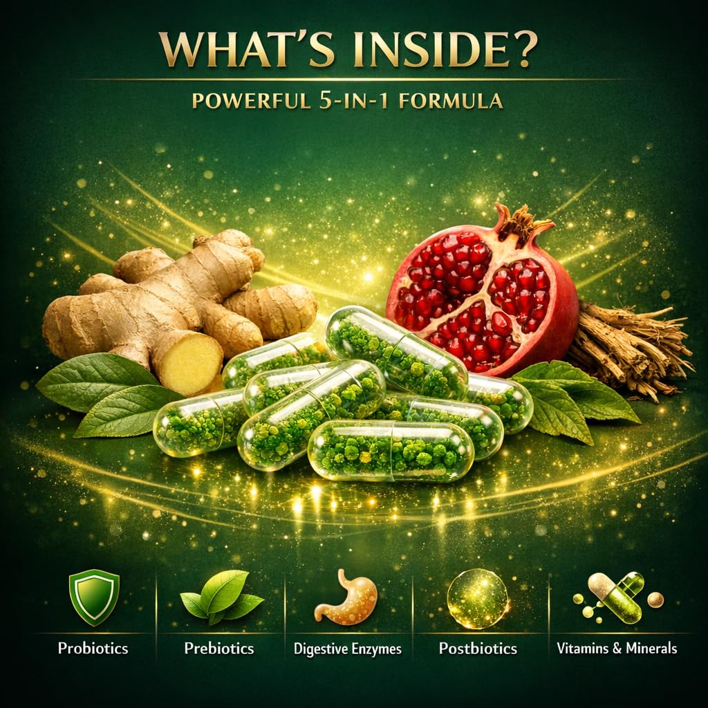 NATURAL NEED Gut Health 5-in-1 Formula with Probiotics, Prebiotics, Postbiotics, Enzymes & Vitamins Delayed Release Capsule 60 Capsules