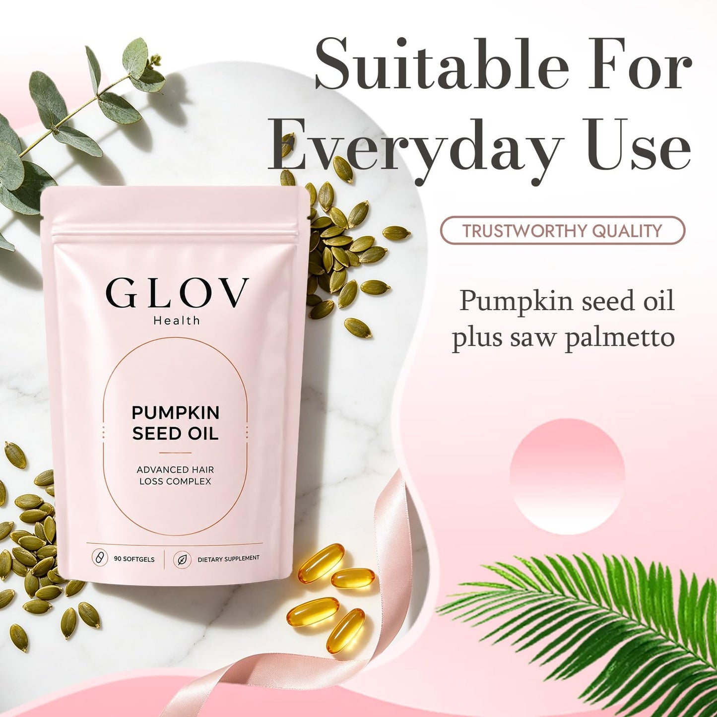 Grxy Studio Glov Health Pumpkin Seed Oil with Saw Palmetto Softgels, 90 Count