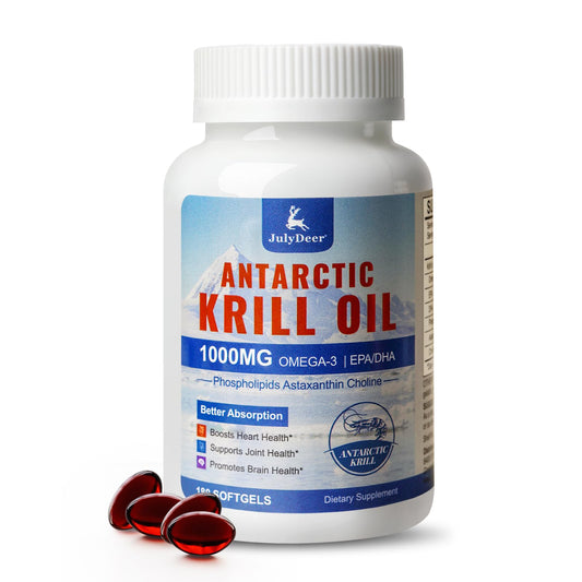 JulyDeer Krill Oil 1000 mg with Omega-3s EPA, DHA, Astaxanthin and Phospholipids Softgels 180