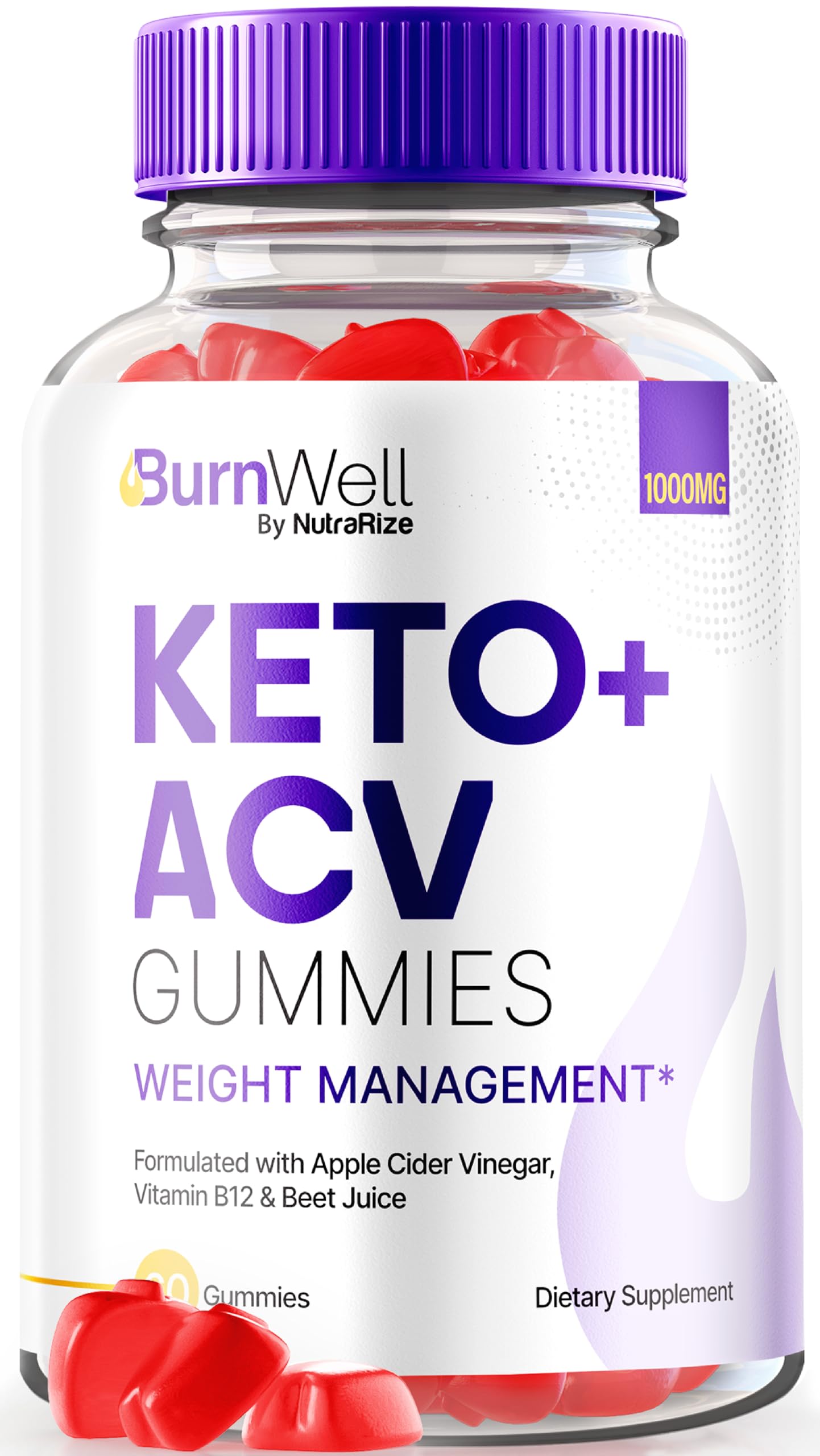 NutraRize BurnWell Keto + ACV Gummies for Weight Loss, 60 Gummies