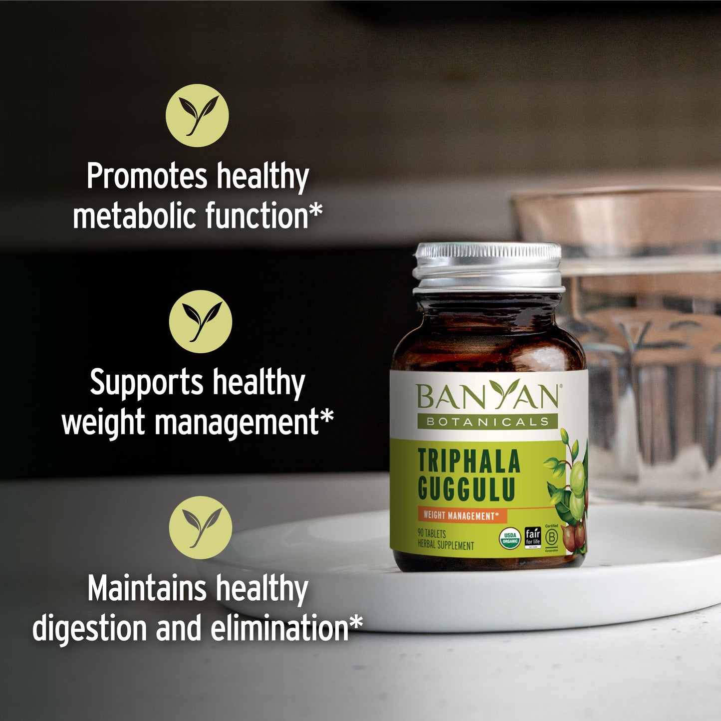 Banyan Botanicals Organic Triphala Guggulu Tablets, 90 Count