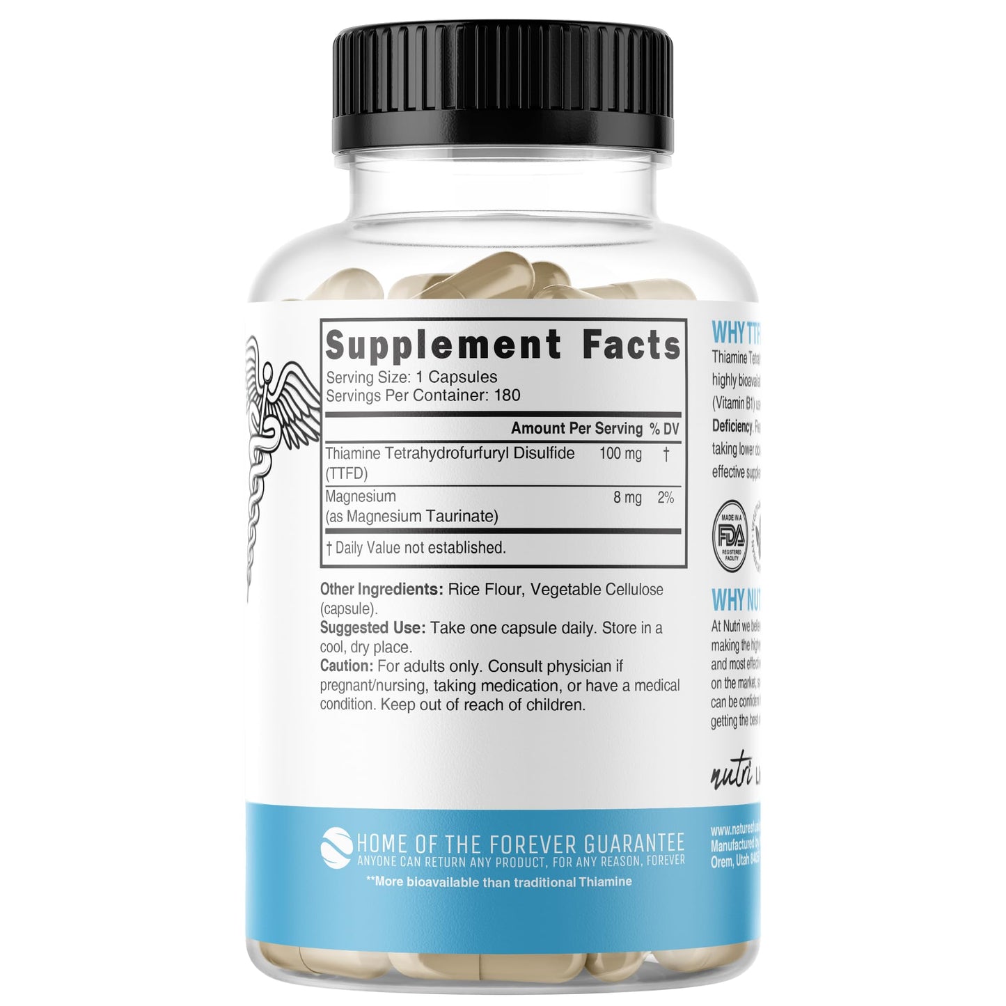 Nature's Fusions Nutri TTFD Thiamine B1 Supplement Capsule, 180 Count