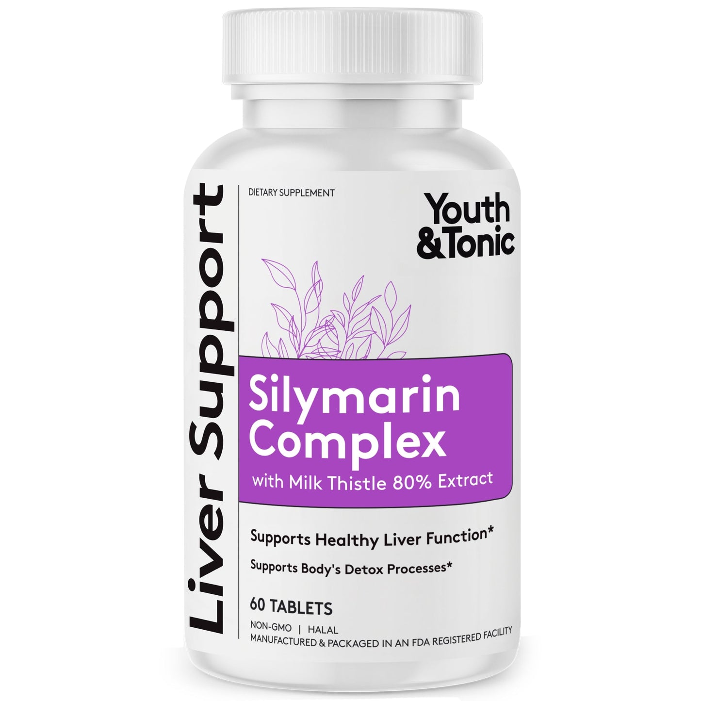 Youth & Tonic Silymarin Milk Thistle Extract 80% Tablets, 60 Count