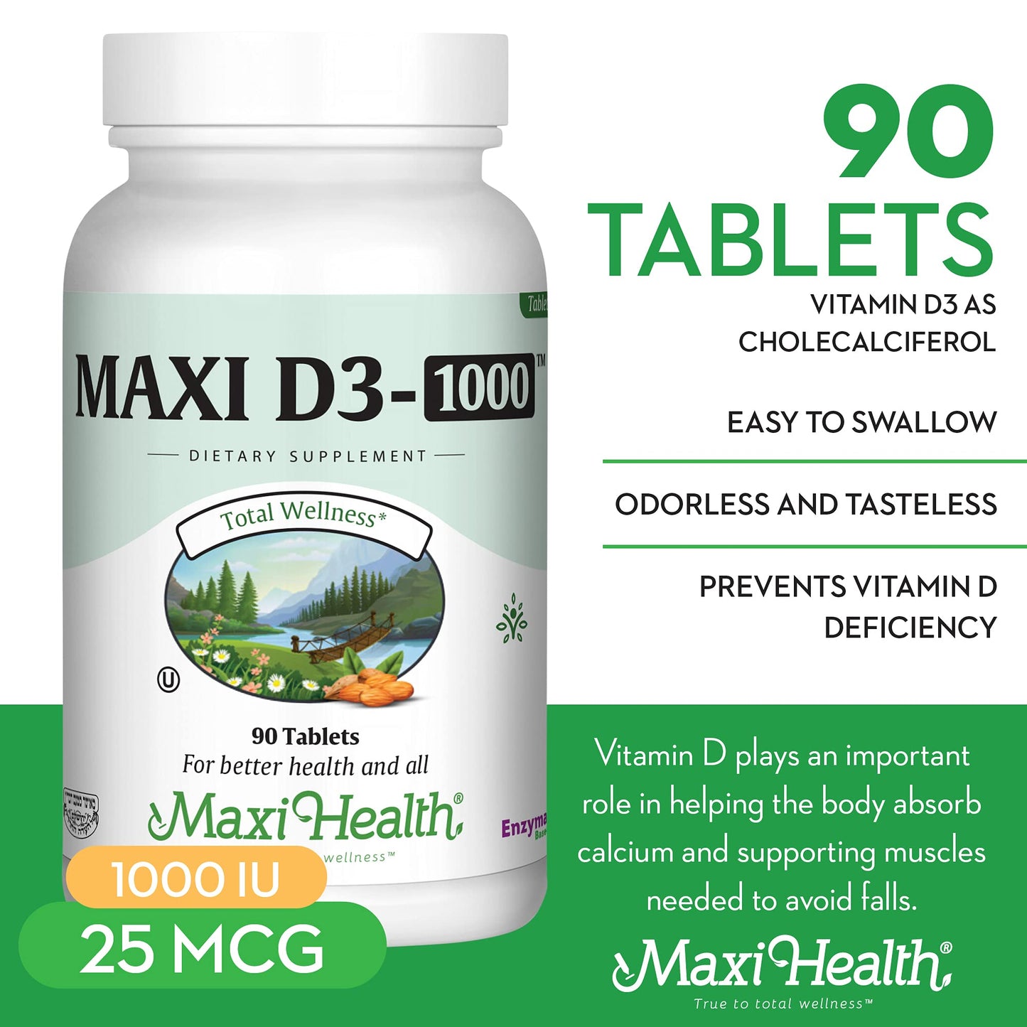 Maxi Health Vitamin D3 1000 IU Dietary Supplement 90 Tablets