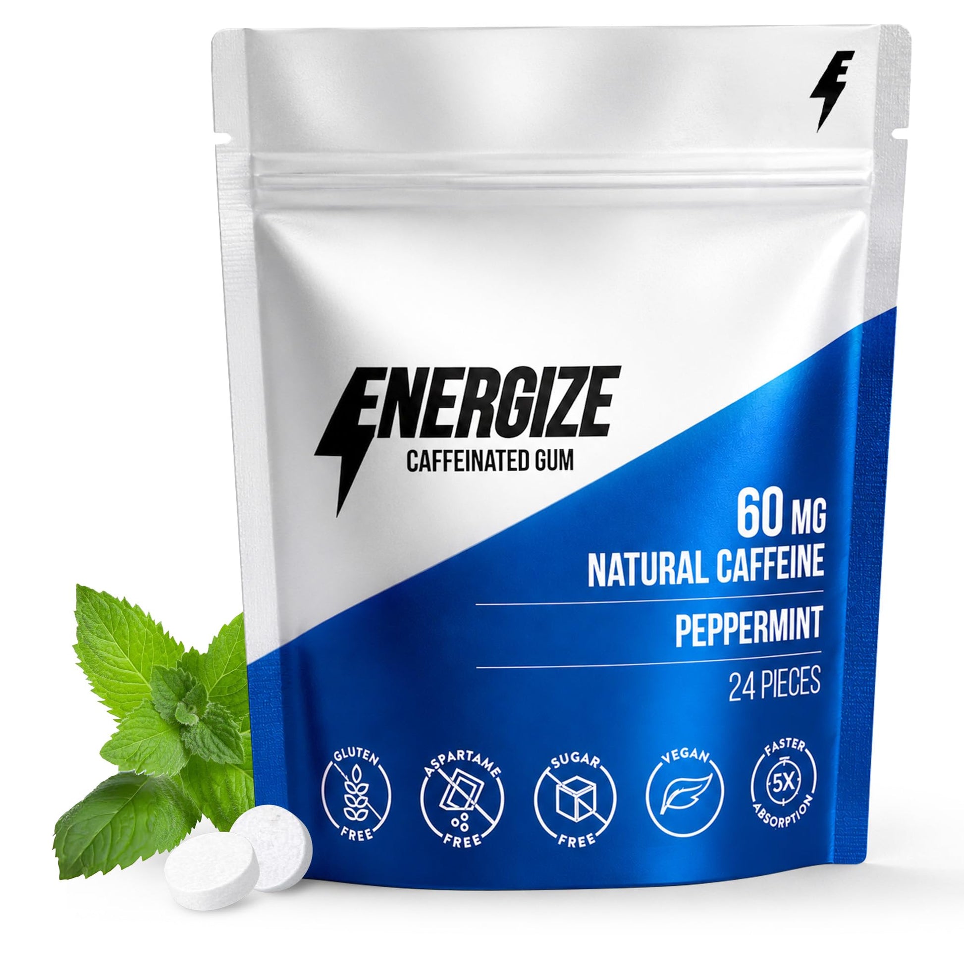ENERGIZE Peppermint Caffeine Gum Chewable 24 Count