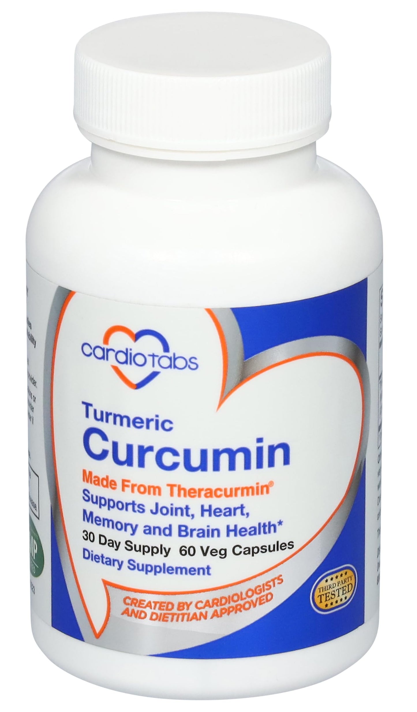CardioTabs Curcumin from Theracurmin (600mg) - Joint, Heart, Memory & Brain Supplement, Highly Absorbable Curcumin Supplements, 60 Vegetarian Curcumin & Turmeric Capsules