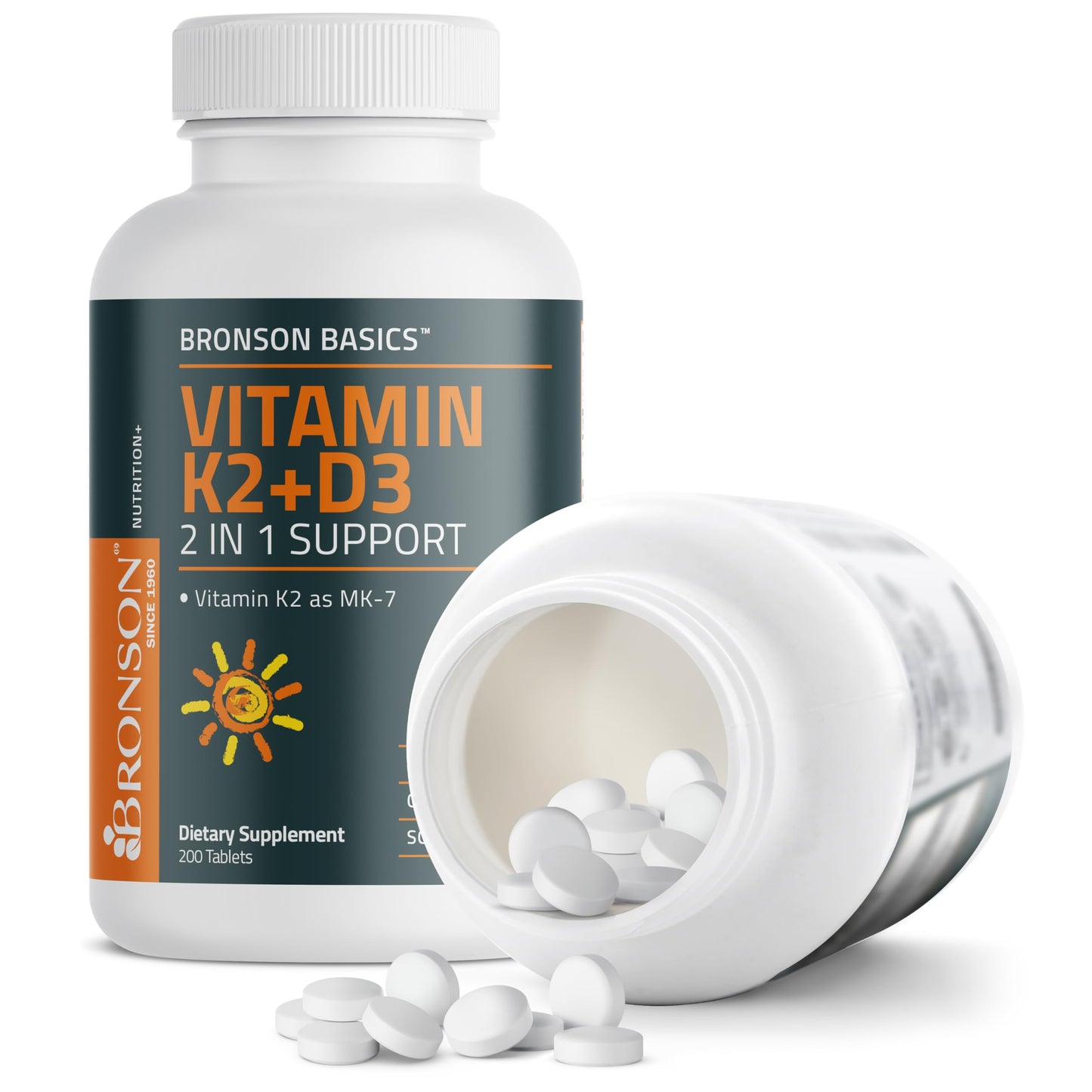 Bronson Vitamin K2 D3 (MK7) Supplement 2-in-1 D3 & K2 Complex Tablet, 200 Tablets
