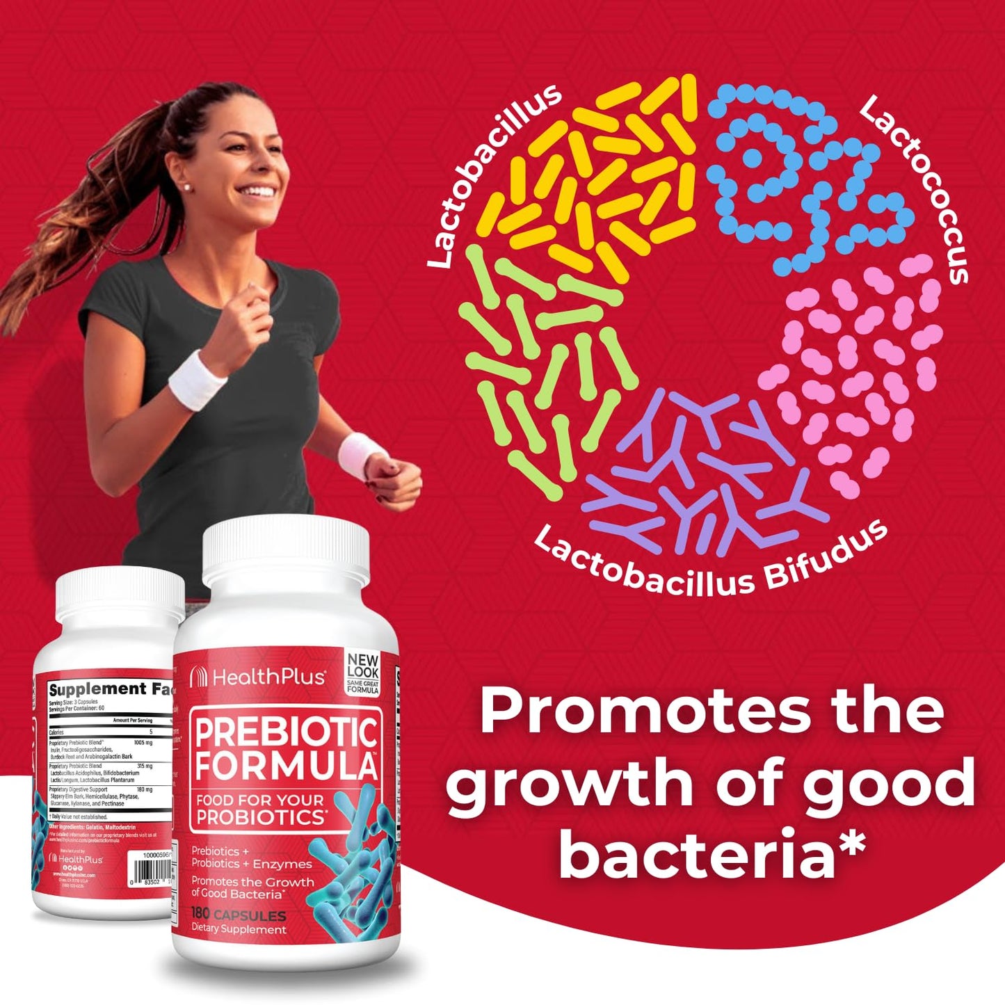 Health Plus Prebiotic Formula Probiotics + Prebiotics + Digestive Enzymes Capsules 180 Count