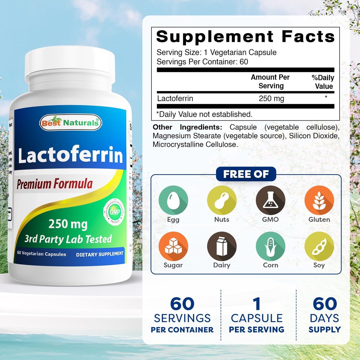Best Naturals Lactoferrin 250 mg Veggie Capsule, 60 Count