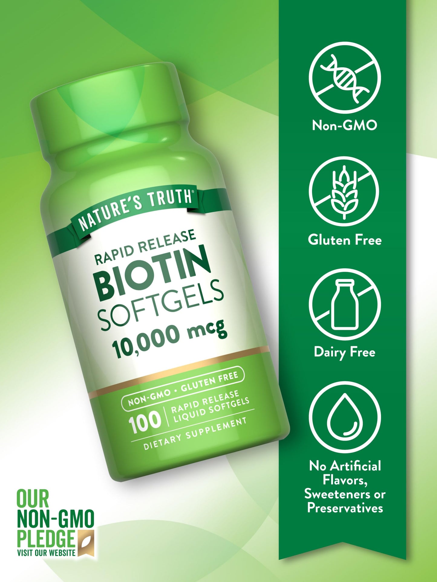 Nature's Truth Biotin 10,000mcg Softgels, 100 Count