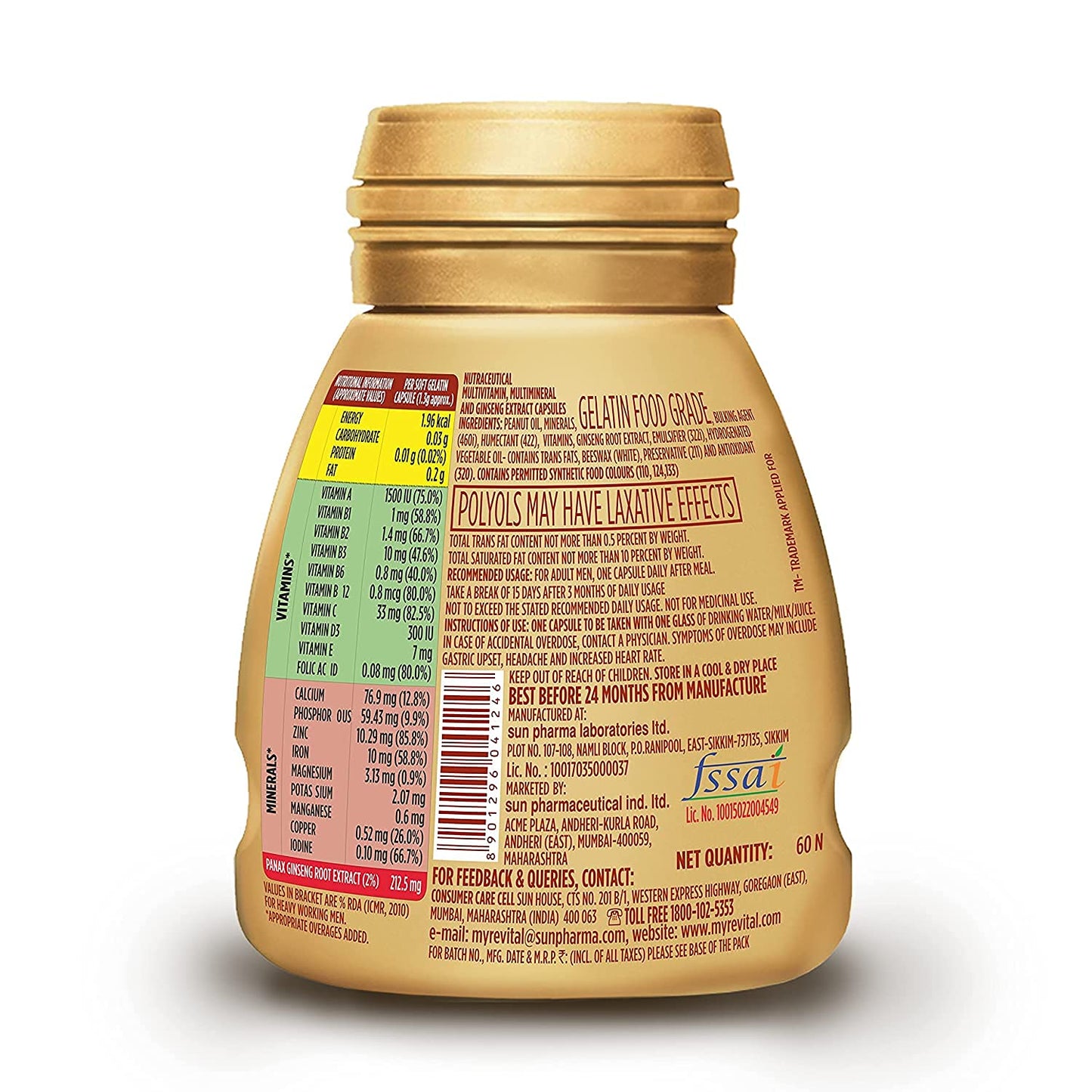 Revital H for Men Multivitamin with Ginseng, 60 Capsules