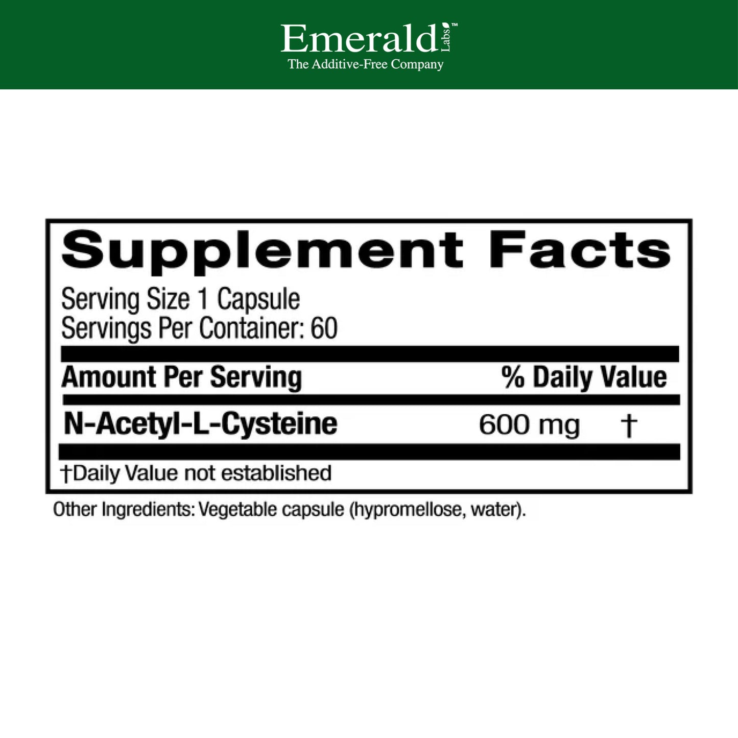 Emerald Labs NAC 600mg N-Acetyl-L-Cysteine, 60 Capsules