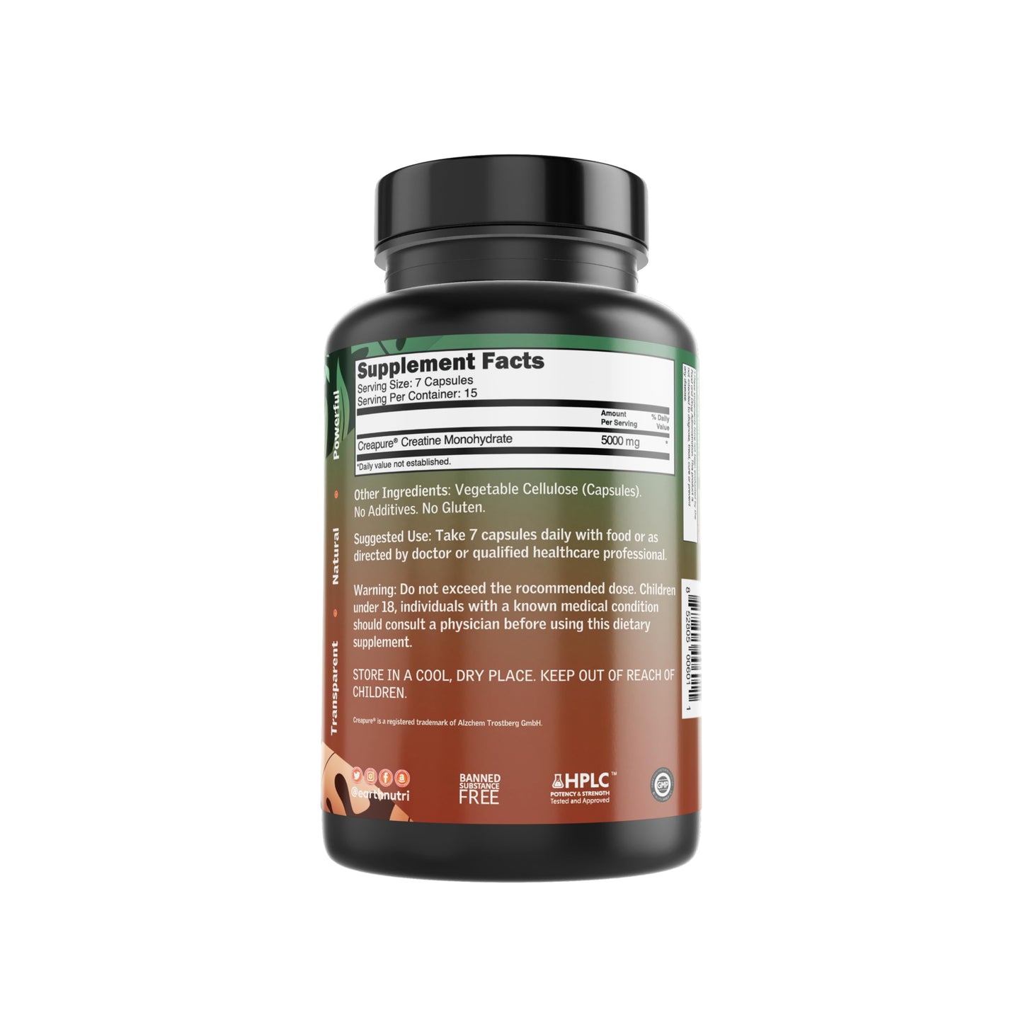EarthNutri Creatine Monohydrate Capsules 105 Capsules