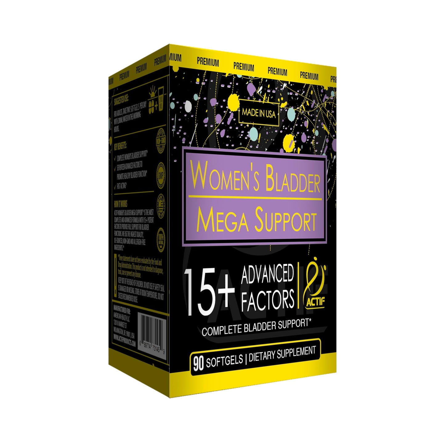 ACTIF Women's Bladder Mega Support with 15+ Factors Capsule 90 Count