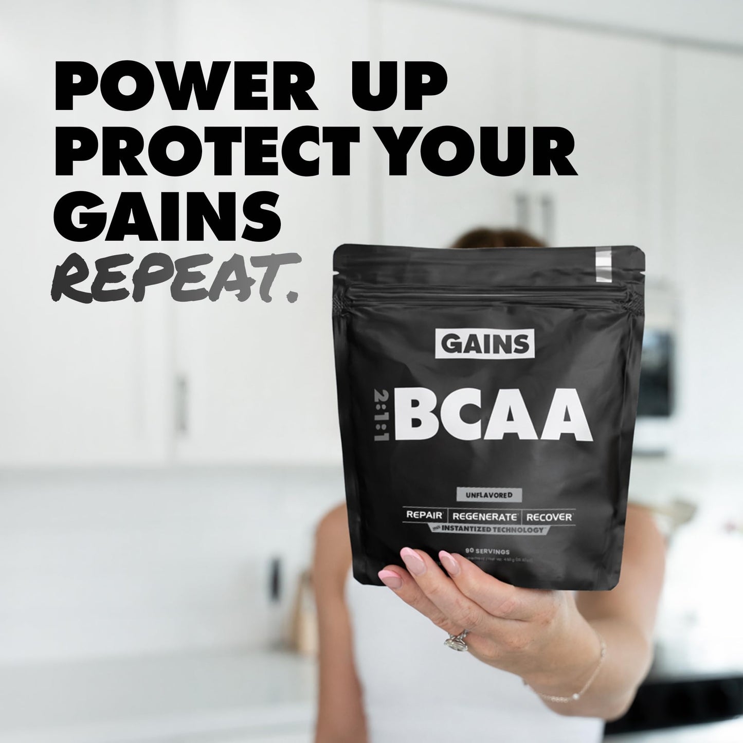 GAINS IN BULK BCAA Powder, Plant-Based Pre Workout, Unflavored, 16 oz
