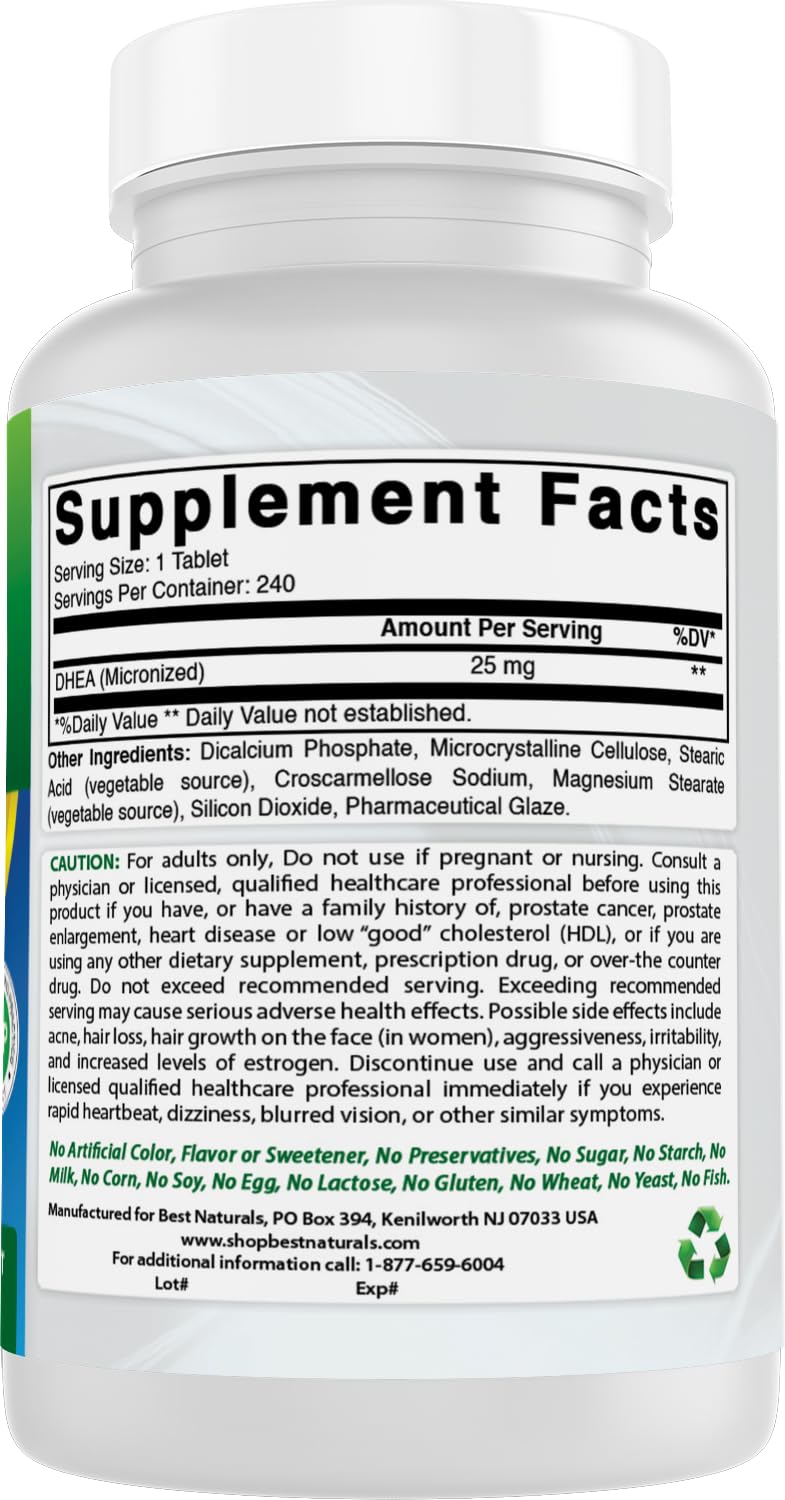 Best Naturals DHEA 25mg Supplement, 240 Tablets