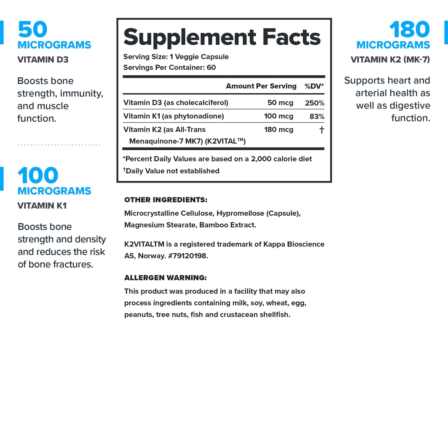 LEGION Vitamin D3 & K Capsule 60 Count