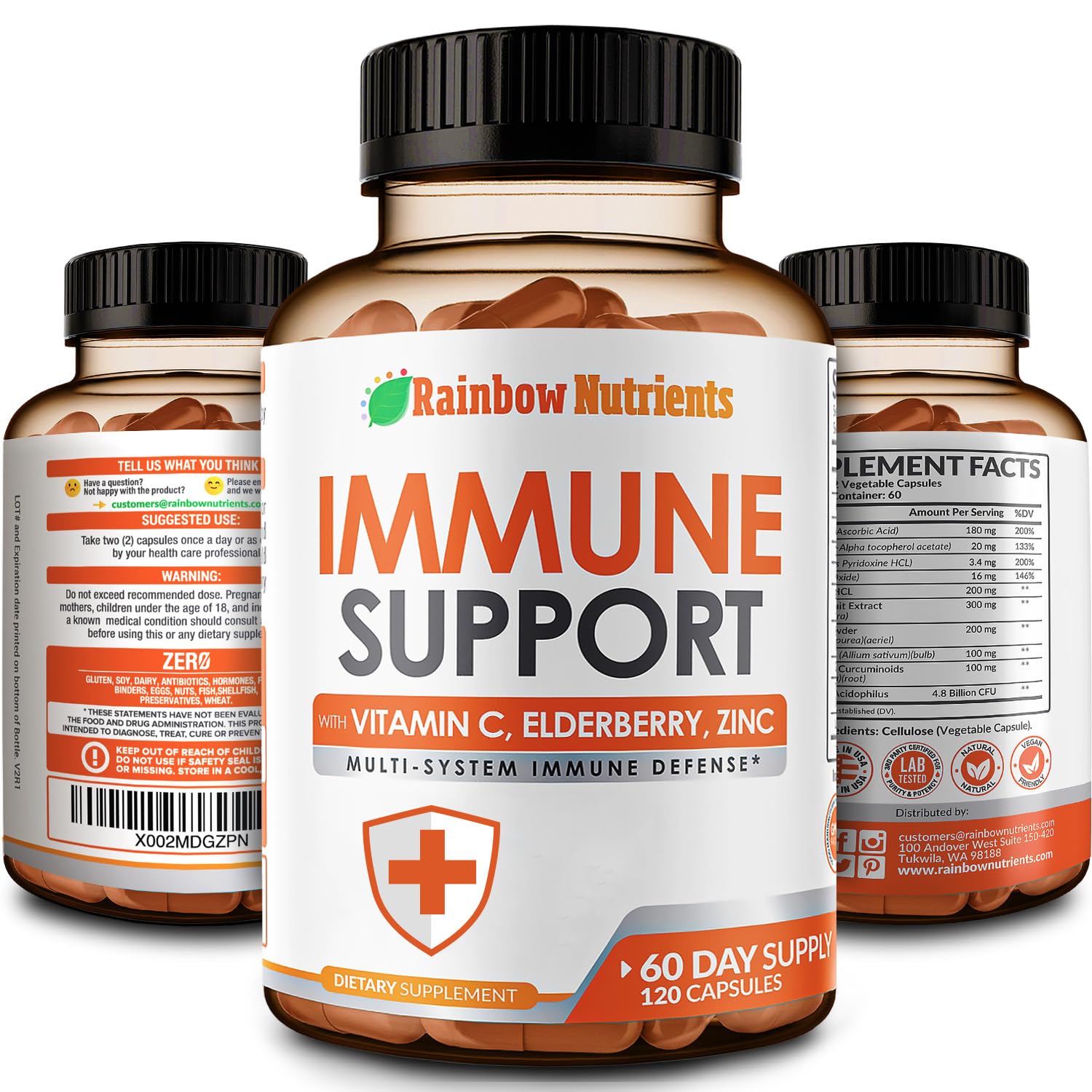 Rainbow Nutrients, LLC 10 in 1 Immune Support Supplement Capsules 120