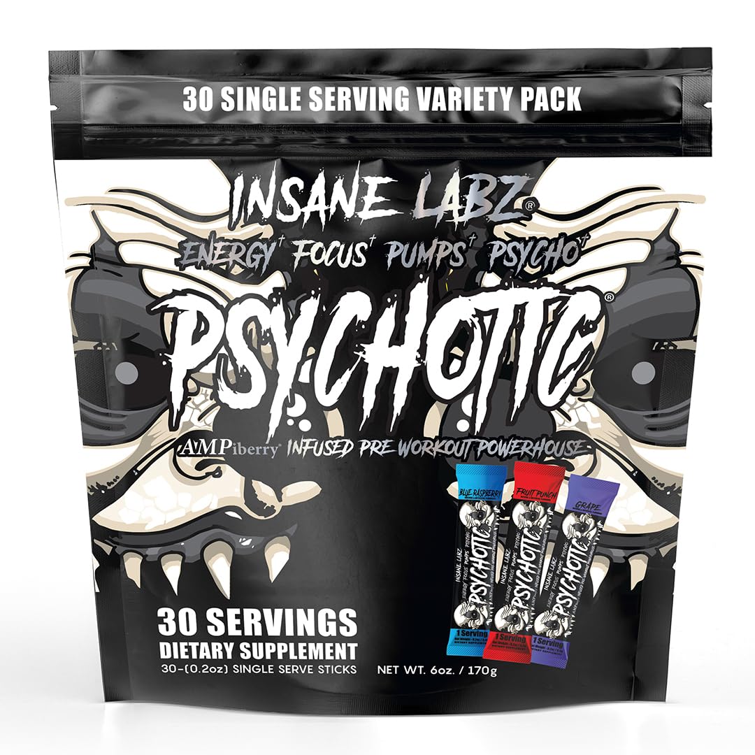 Insane Labz Psychotic Black Edition Mid Stimulant Pre Workout Powder, 6-Count