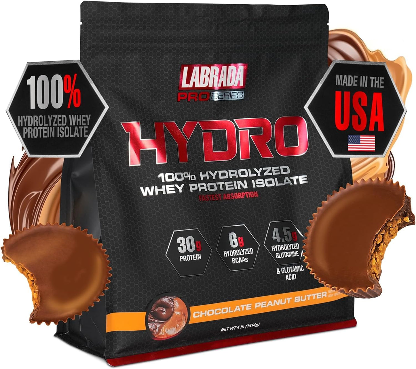 Labrada Hydro 100% Pure Hydrolyzed Whey Protein Isolate Powder, Lactose Free, Glutamine, Fastest Digesting Whey Available, Instant Mixing, Delicious Taste 64 Servings (Peanut Butter)