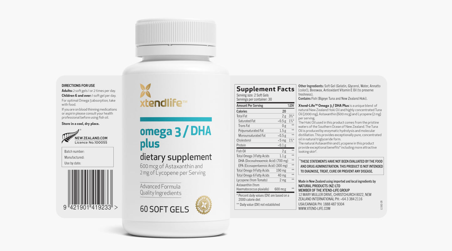 Xtendlife Omega 3 DHA Plus Fish Oil Softgels 60 Count
