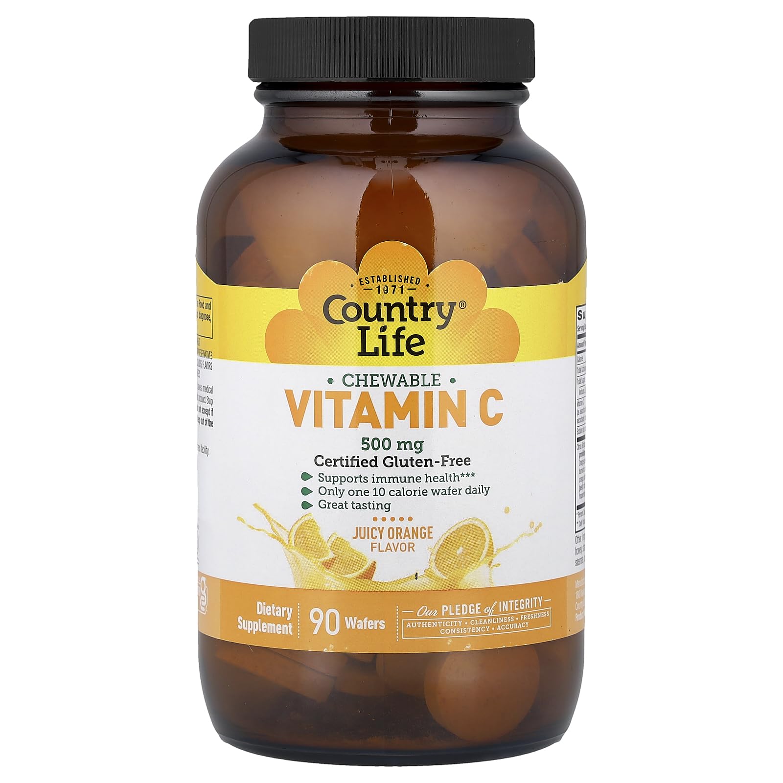 Country Life Vitamin C Wafer 500mg Orange Juice Flavor Chewable 90 Count