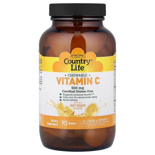 Country Life Vitamin C Wafer 500mg Orange Juice Flavor Chewable 90 Count