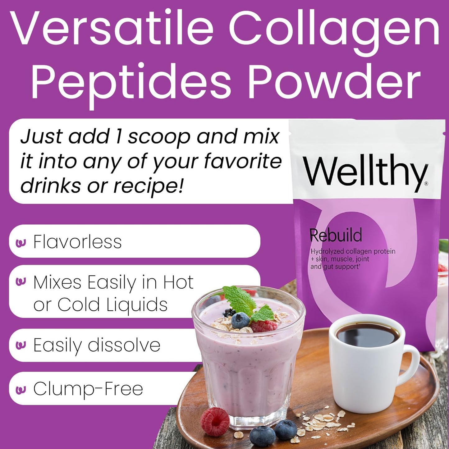 Wellthy Collagen Peptides Protein Powder, 10.58 oz, Unflavored