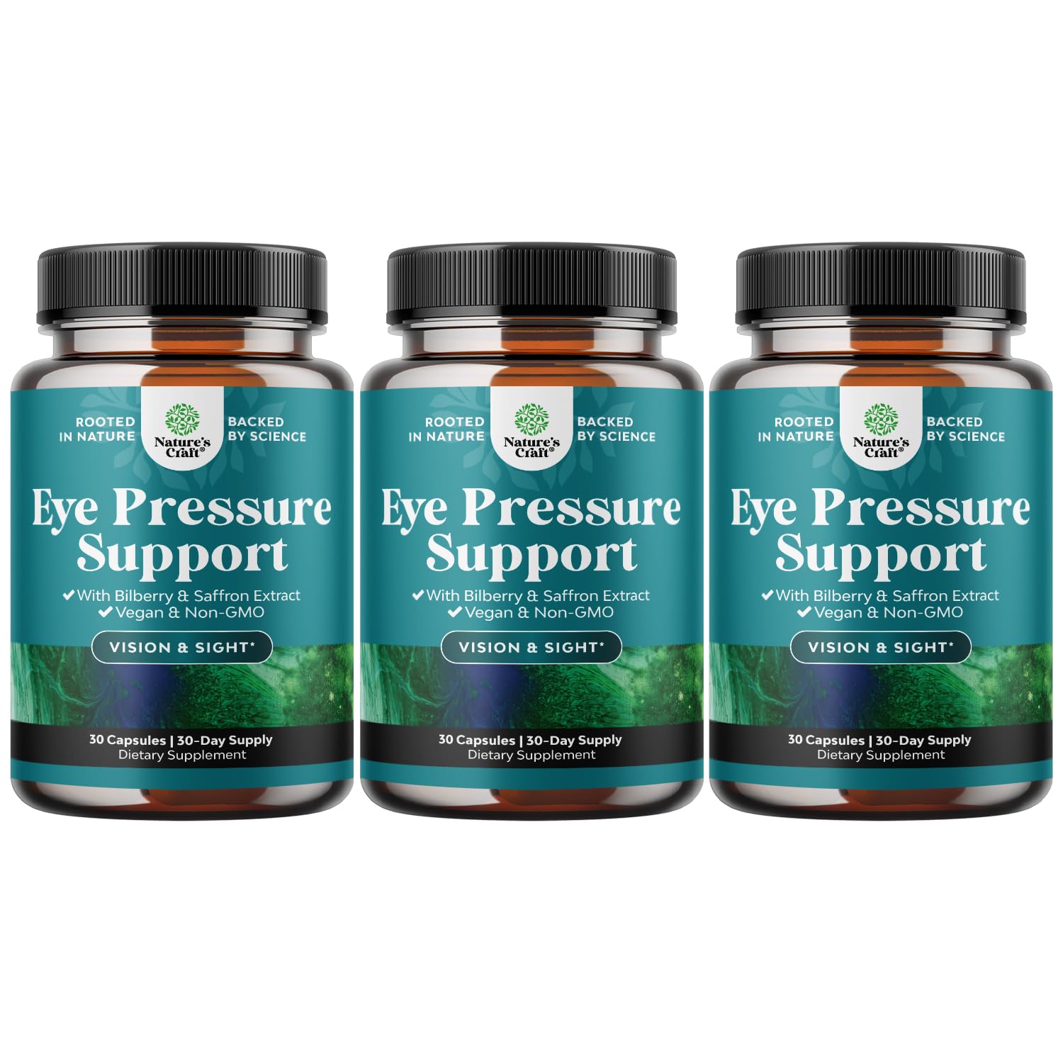 Natures Craft Eye Pressure Support with Bilberry Extract - Vegan Eye Health Supplement for Adults For Ocular Pressure Relief with Saffron Ginkgo Niacin and More Vitamins Vision Support Capsules 90