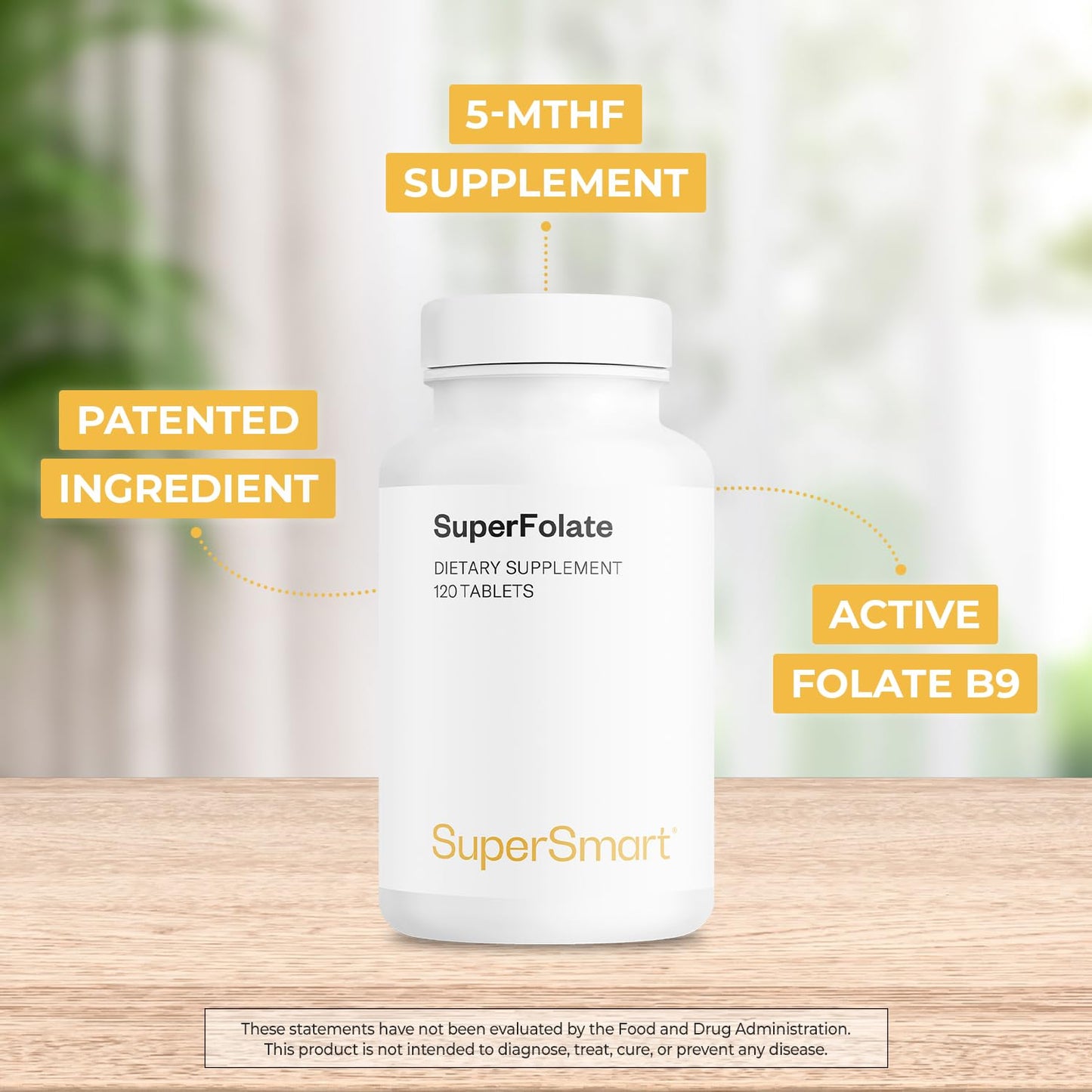 Supersmart SuperFolate 5-MTHF Active Folate Vitamin B9, Quatrefolic, 400mcg, 120 Tablets