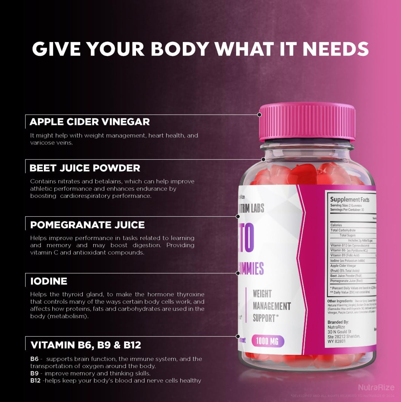 NutraRize Nutratrim Labs Keto ACV Gummies 60 Count