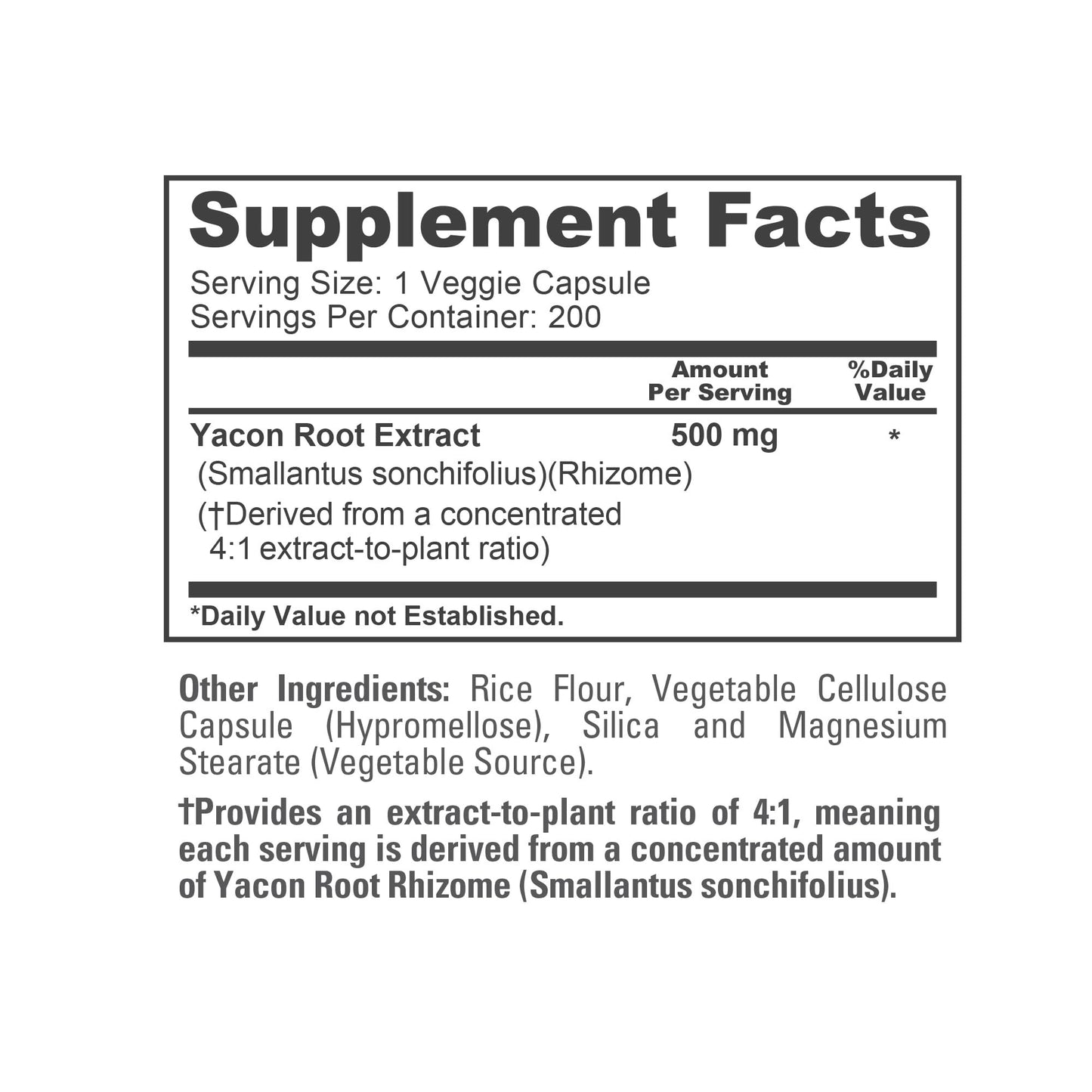 NusaPure Yacon Root Non-GMO Vegan 500mg Capsules, 200 Count