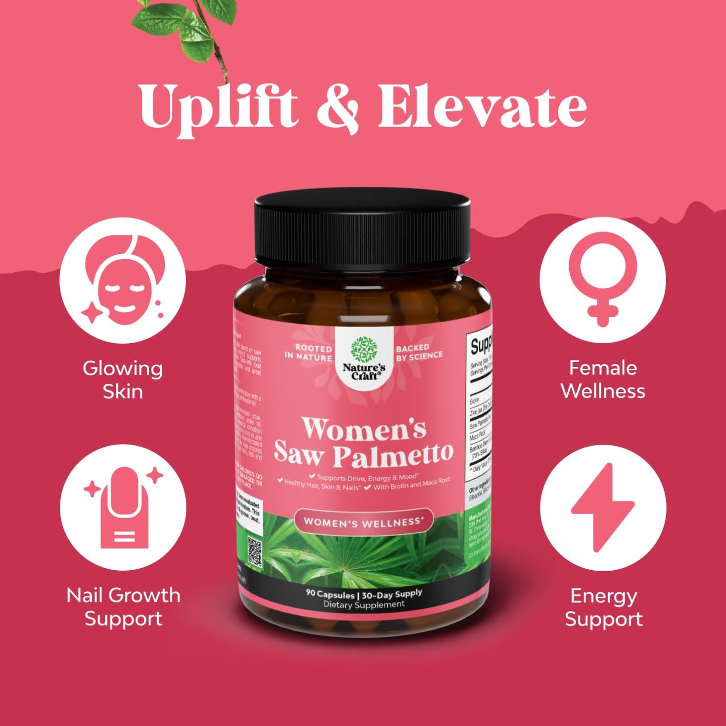 Natures Craft Saw Palmetto for Women - Hair Support Capsules 90 Count