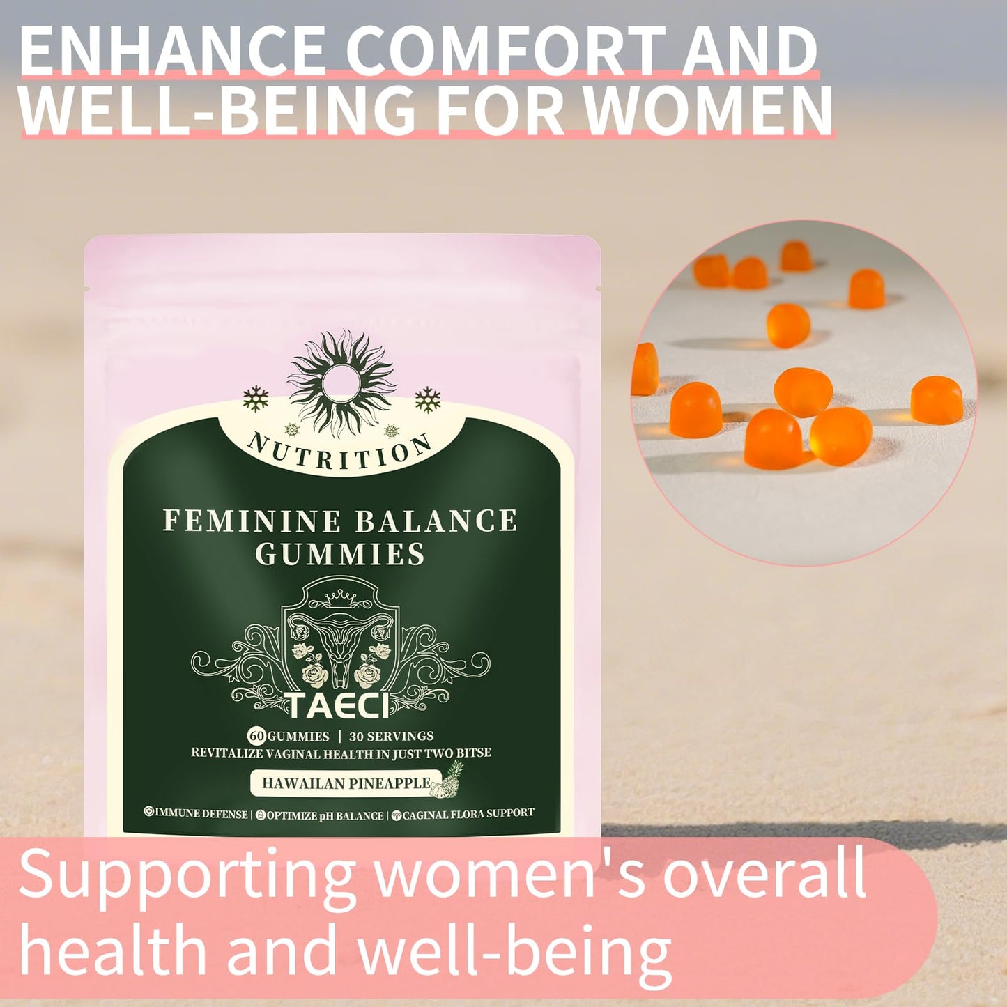 Taeci Feminine Balance Gummies for Women's Health, 60-Count (Pack of 3)