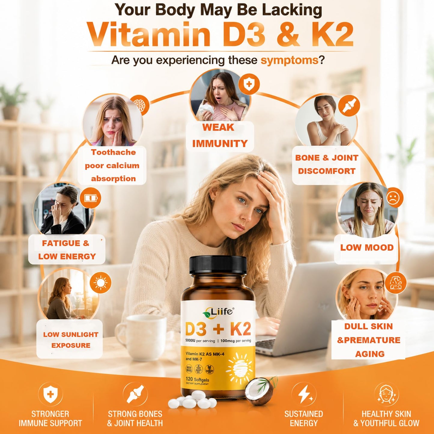 LIIFE Vitamin D3 + K2 Softgels 120 Count