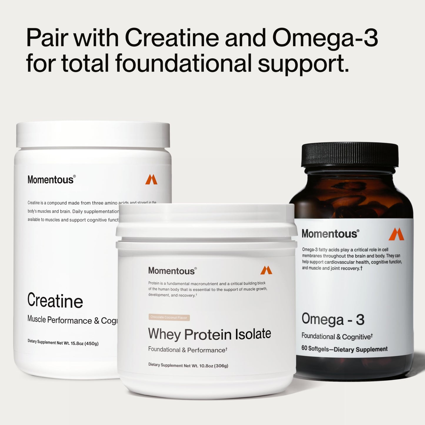 Momentous Essential Grass-Fed Whey Protein Powder, Chocolate Coconut, 12 Servings